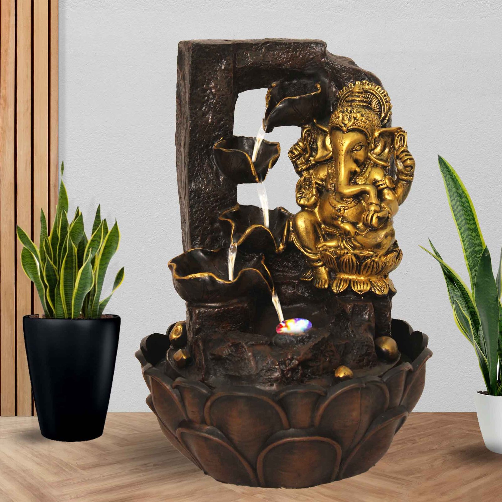 Polyresin Lord Ganesha waterfall for home decoration With Led Light - Metalic Antique Finish 39 cm G57GX0029AGAMX