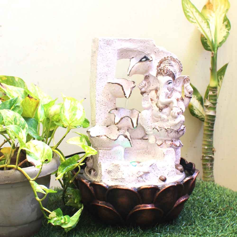 Polyresin Lord Ganesha water fountain for garden small size With Led Light - sandstone Finish 39 cm G57GX0029PCDMX