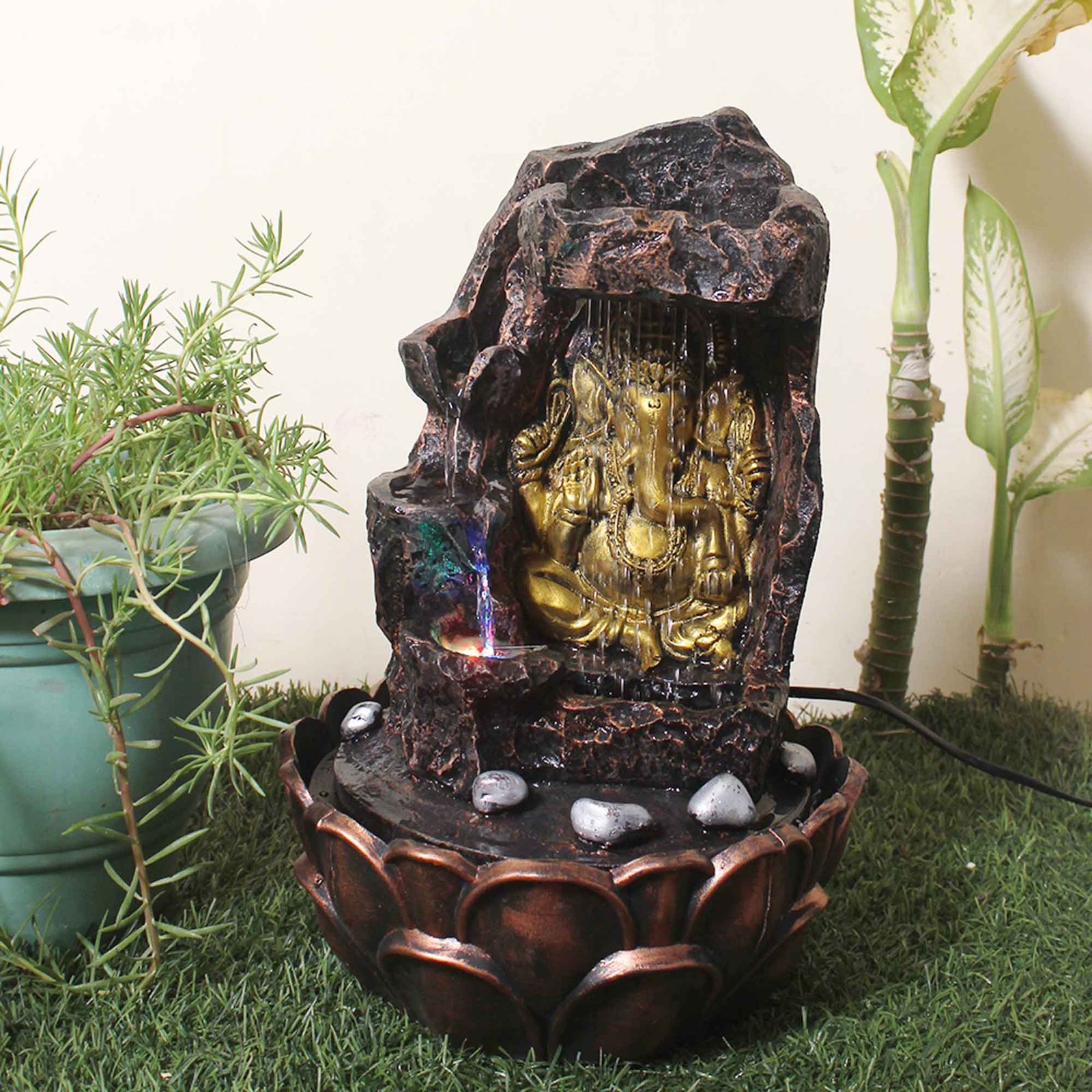 Shower Ganesh corner water fountain With Led Light - Metalic Antique Finish 39 cm G57GX0031MGAMX