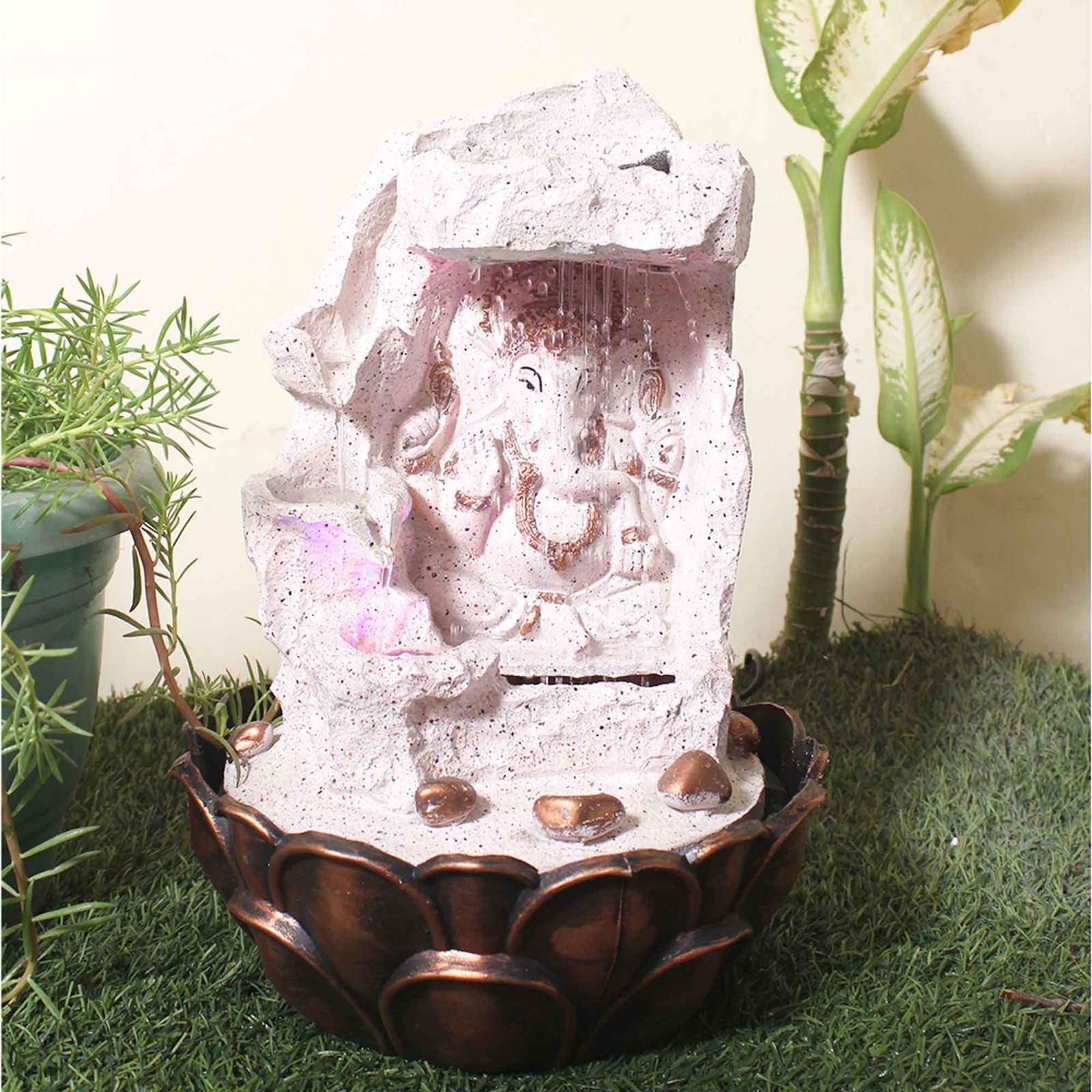 Shower Ganesh balcony water fountain With Led Light - sandstone Finish 39 cm G57GX0031PCDMX