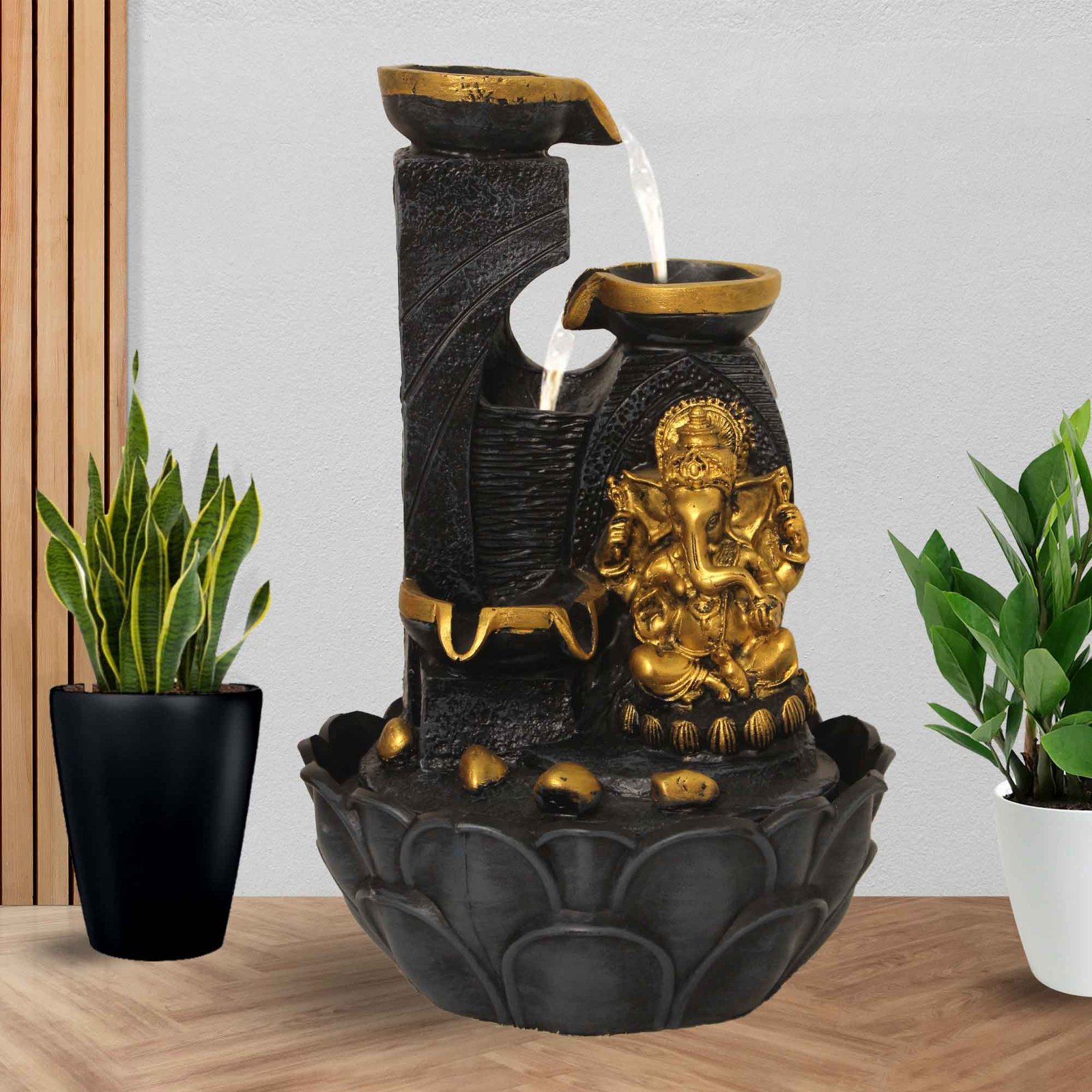 Modern Art Ganesha feng shui water fountain With Led Light - Metalic Antique Finish 41 cm G57GX0033FGAMX