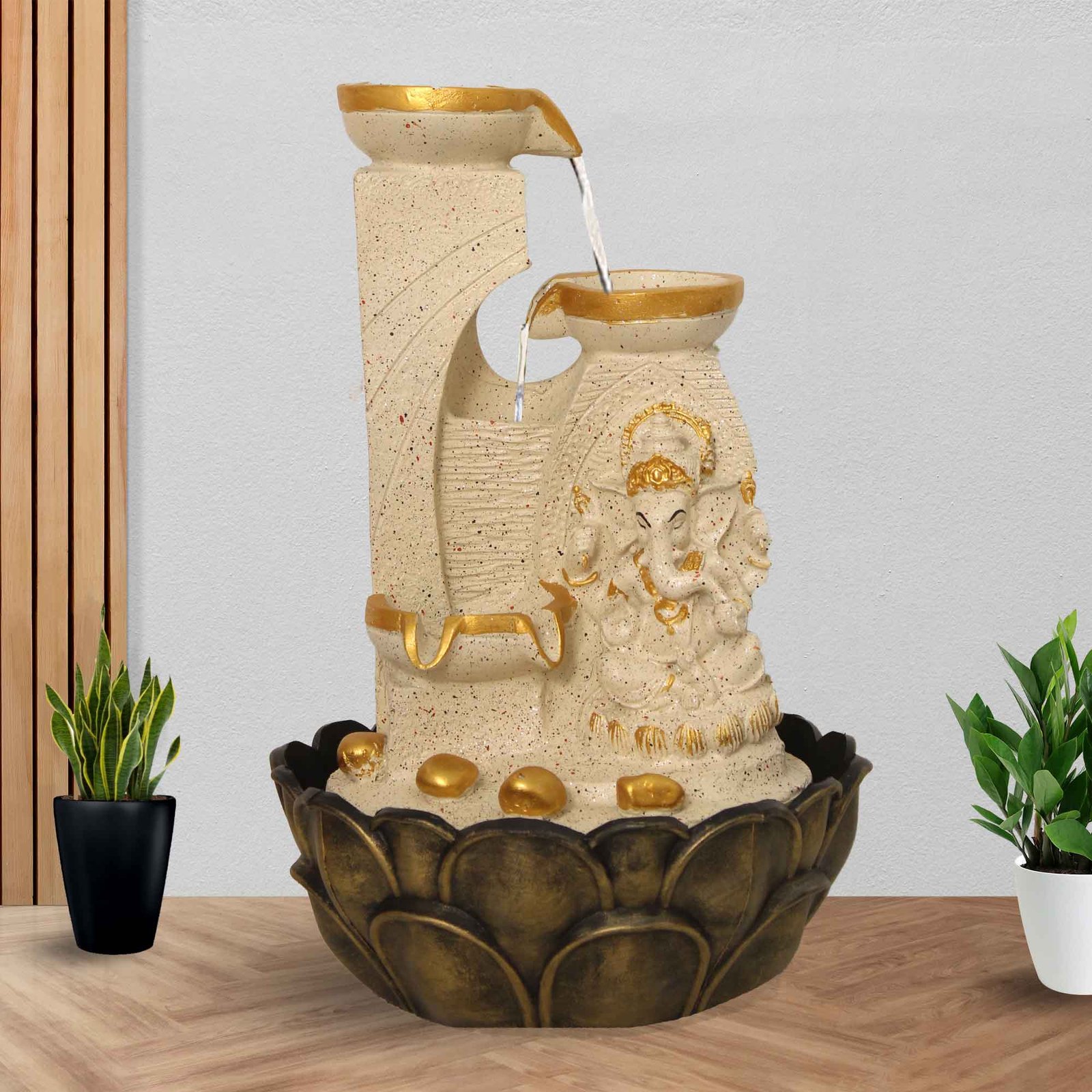 Modern Art Ganesha desktop waterfall Fountain Showpiece With Led Light - sandstone Finish 41 cm G57GX0033IGDMX