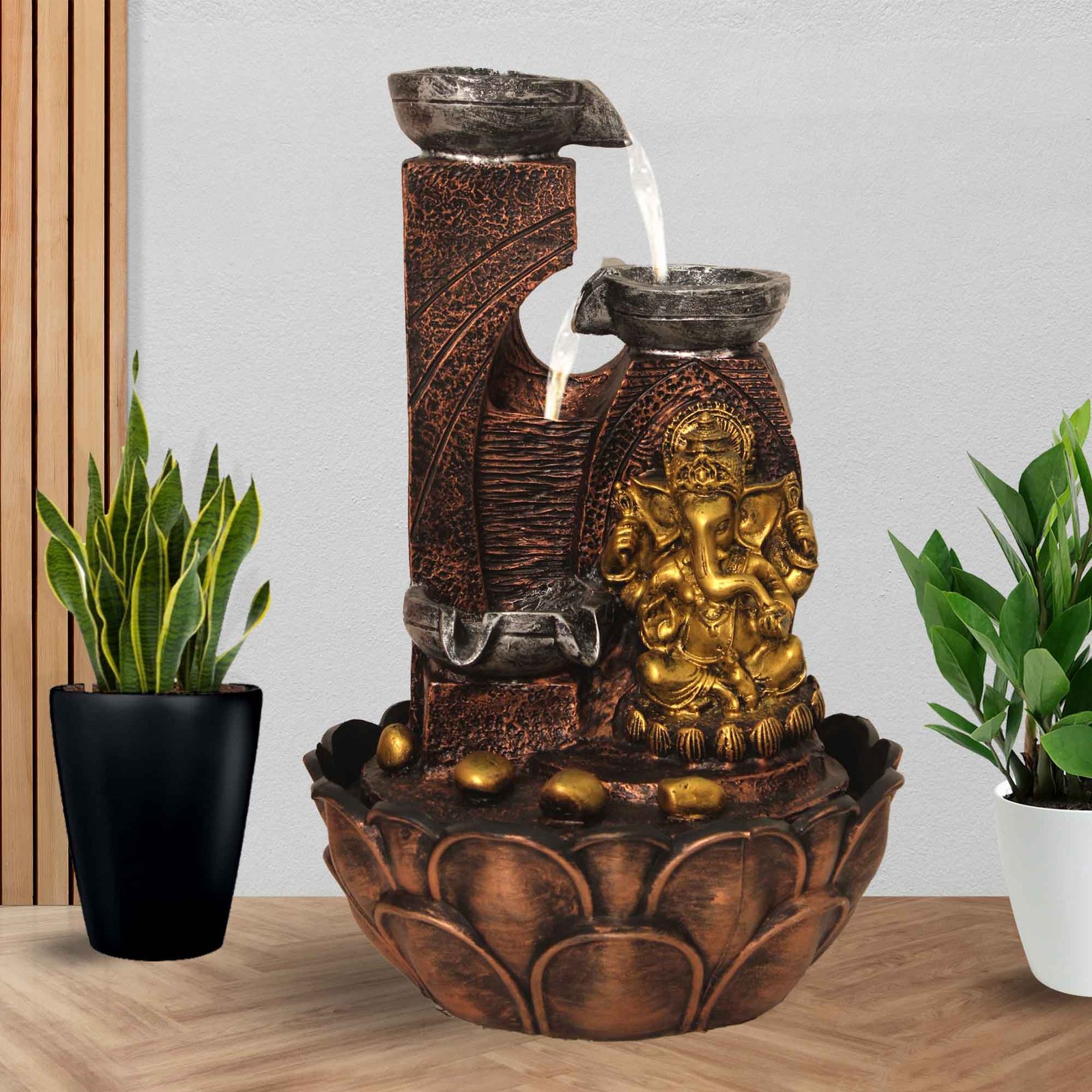 Modern Art Ganesha feng shui water fountain in living room With Led Light - Metalic Antique Finish 41 cm G57GX0033MGAMX
