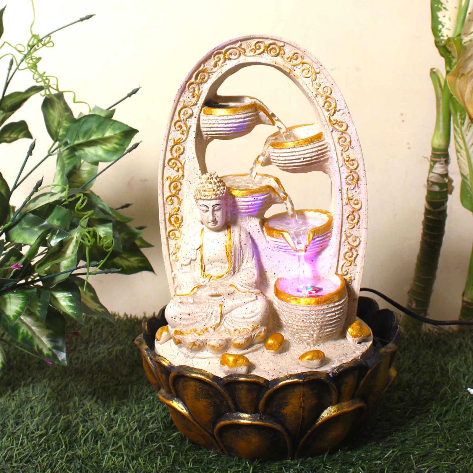 Magical Buddha Water fountain for home indoor With Led Light - sandstone Finish 41 cm G57GX0034IGDMX