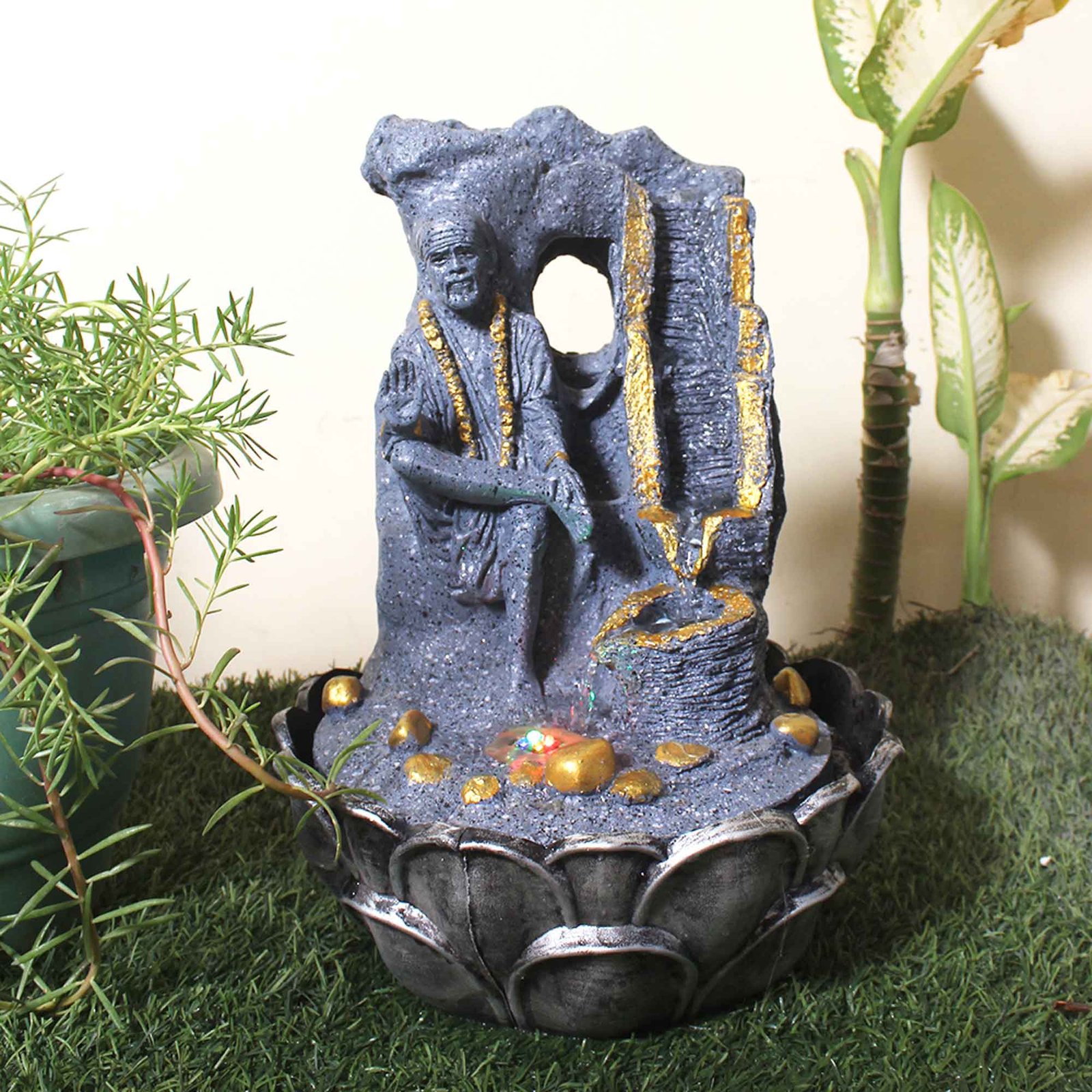 Sai Baba Showpiece indoor fountain for home With Led Light - sandstone Finish 39 cm G57GX0035FGDMX