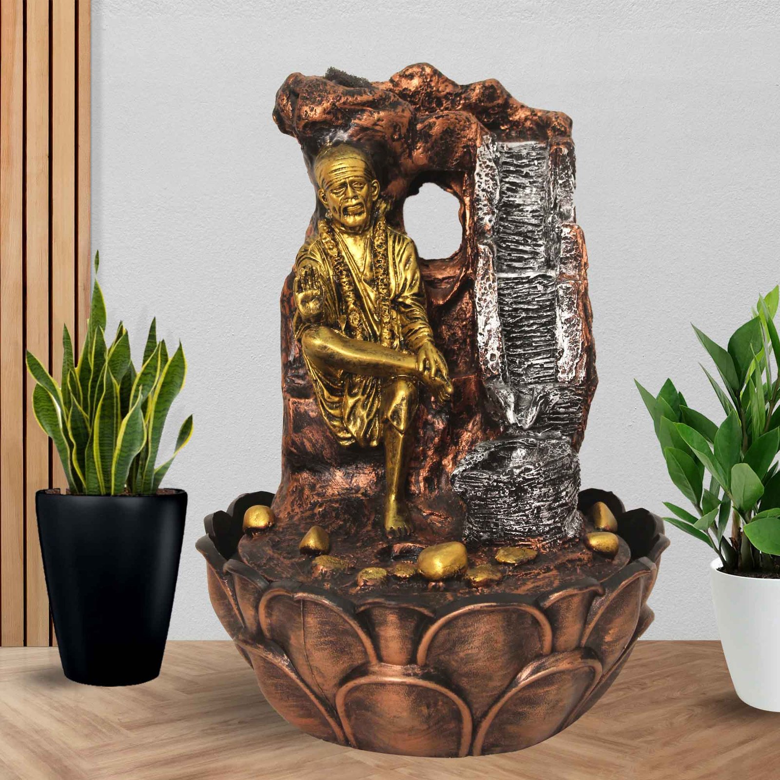 Lord Sai Baba indoor fountain and waterfalls With Led Light - Metalic Antique Finish 39 cm G57GX0035MGAMX