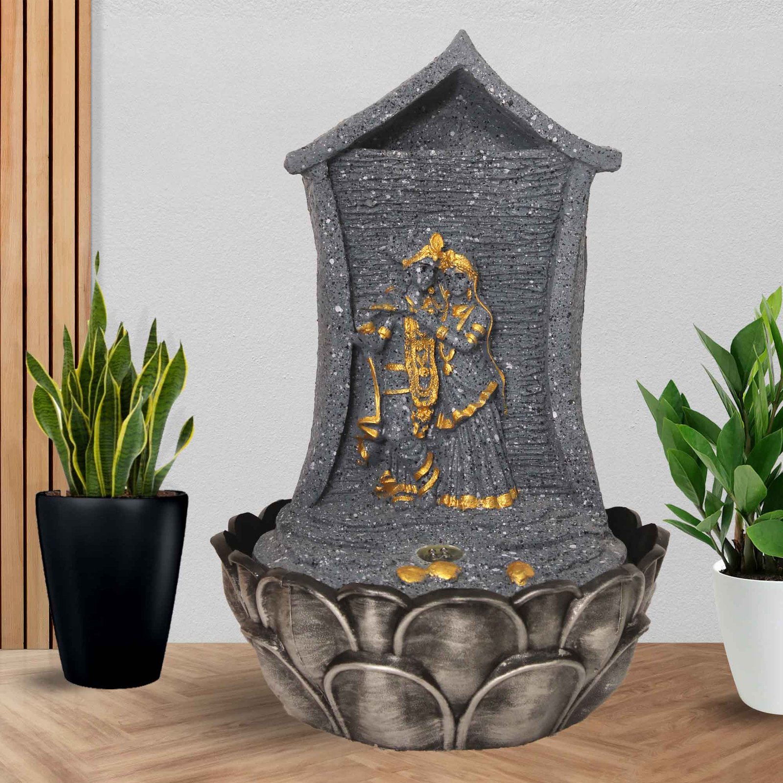 Radha Krishna Jharna Vastu Showpiece electric water fountain With Led Light - sandstone Finish 41 cm G57GX0038FGDMX