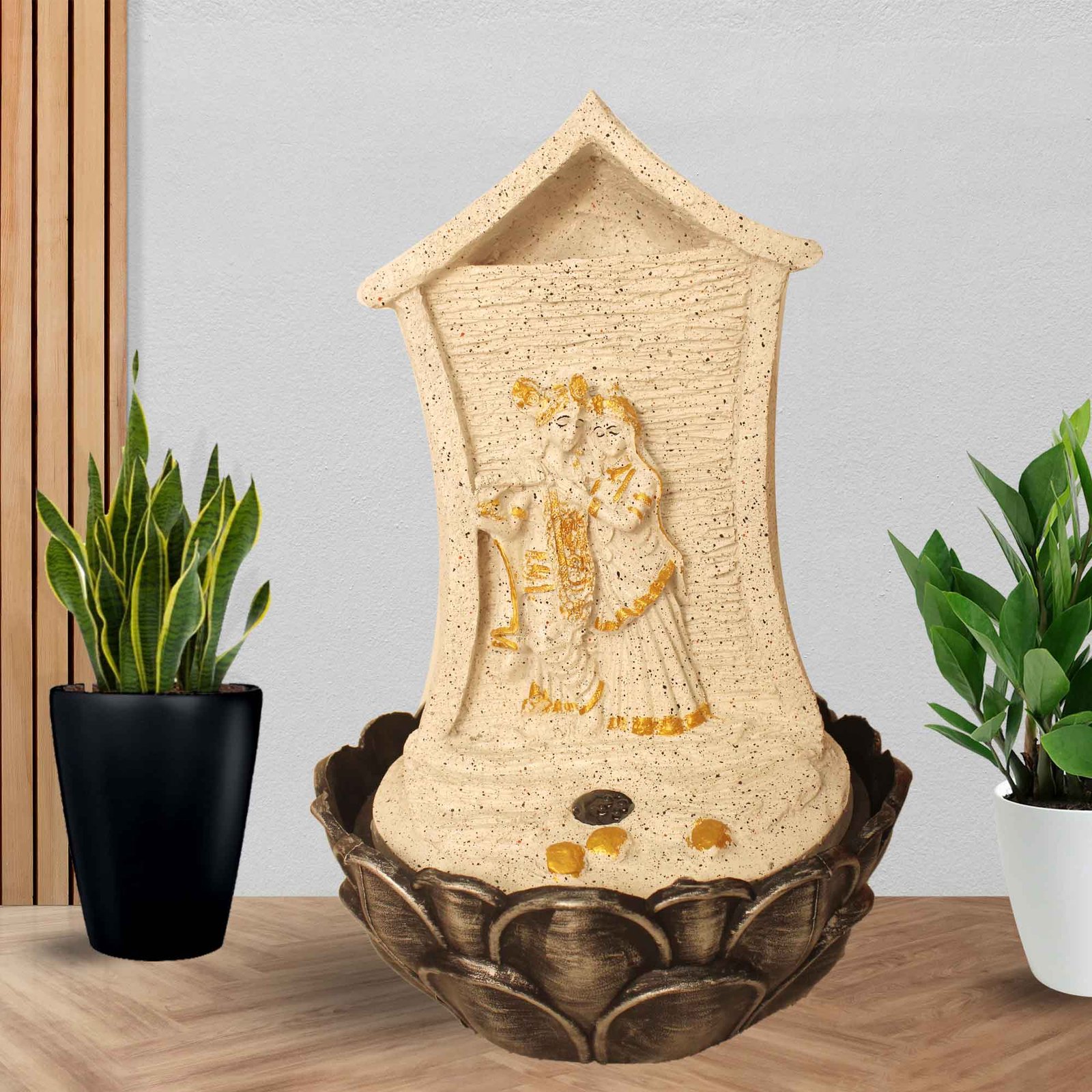 Radha Krishna Jharna living room indoor water fountain With Led Light - sandstone Finish 41 cm G57GX0038WGDMX