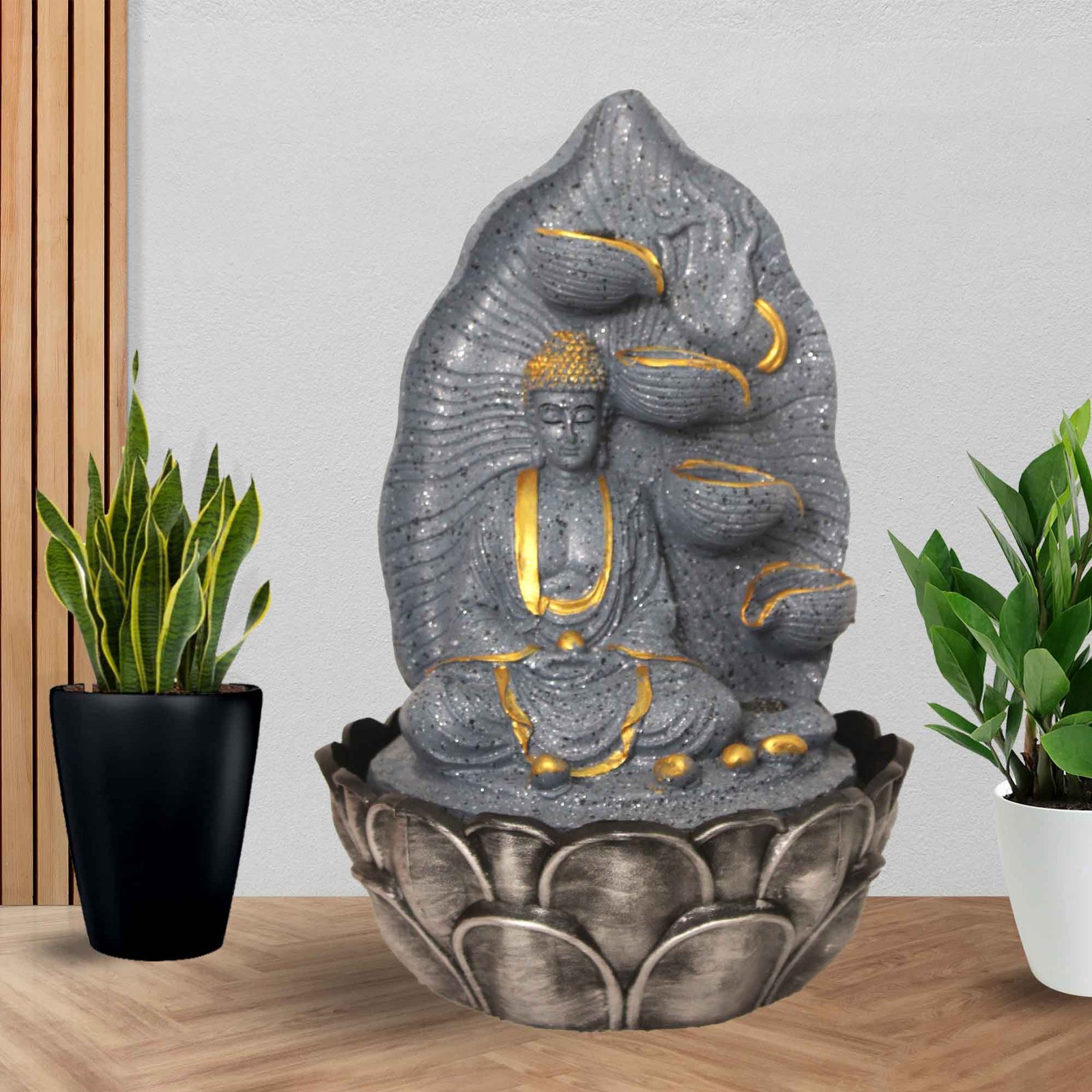 Leaf Buddha Vastu Showpiece water fountain for home With Led Light - sandstone Finish 42 cm G57GX0039FGDMX