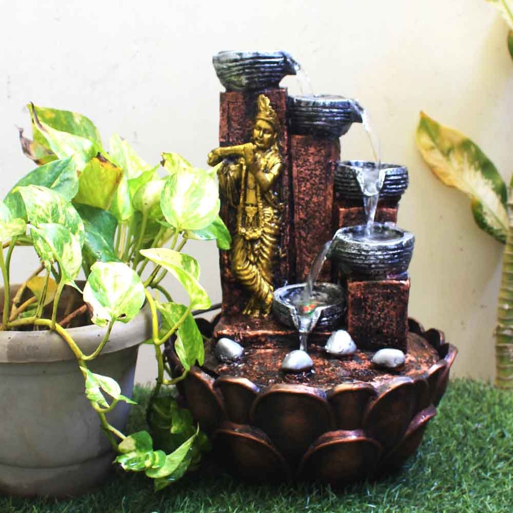 Lord Krishna Home Decor Showpiece modern water feature With Led Light - Metalic Antique Finish 36 cm G57GX0041MGAMX
