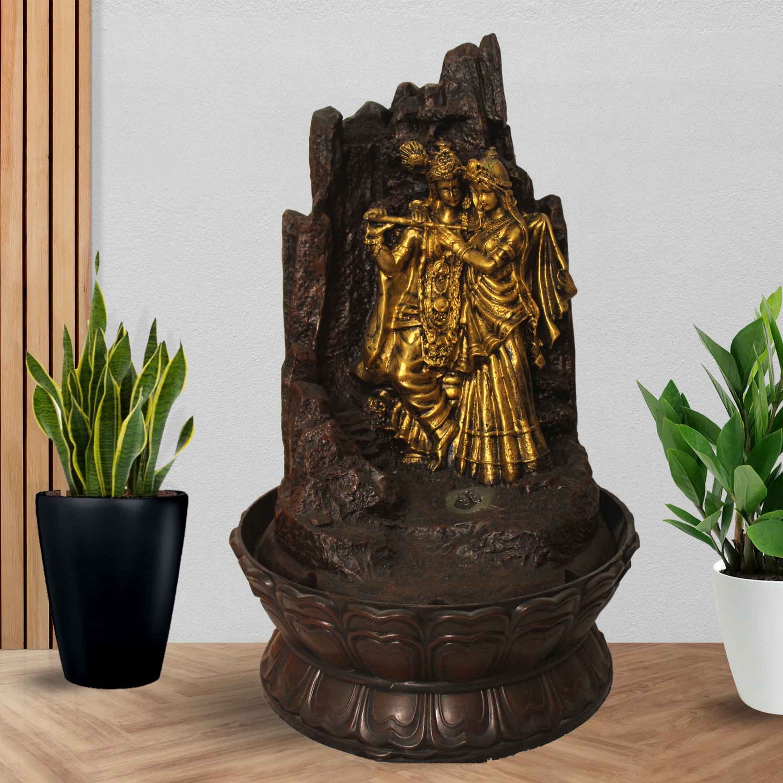 Radha Krishna Home Decor Showpiece water fountain With Led Light - Metalic Antique Finish 42 cm G57GX0042AGAMX