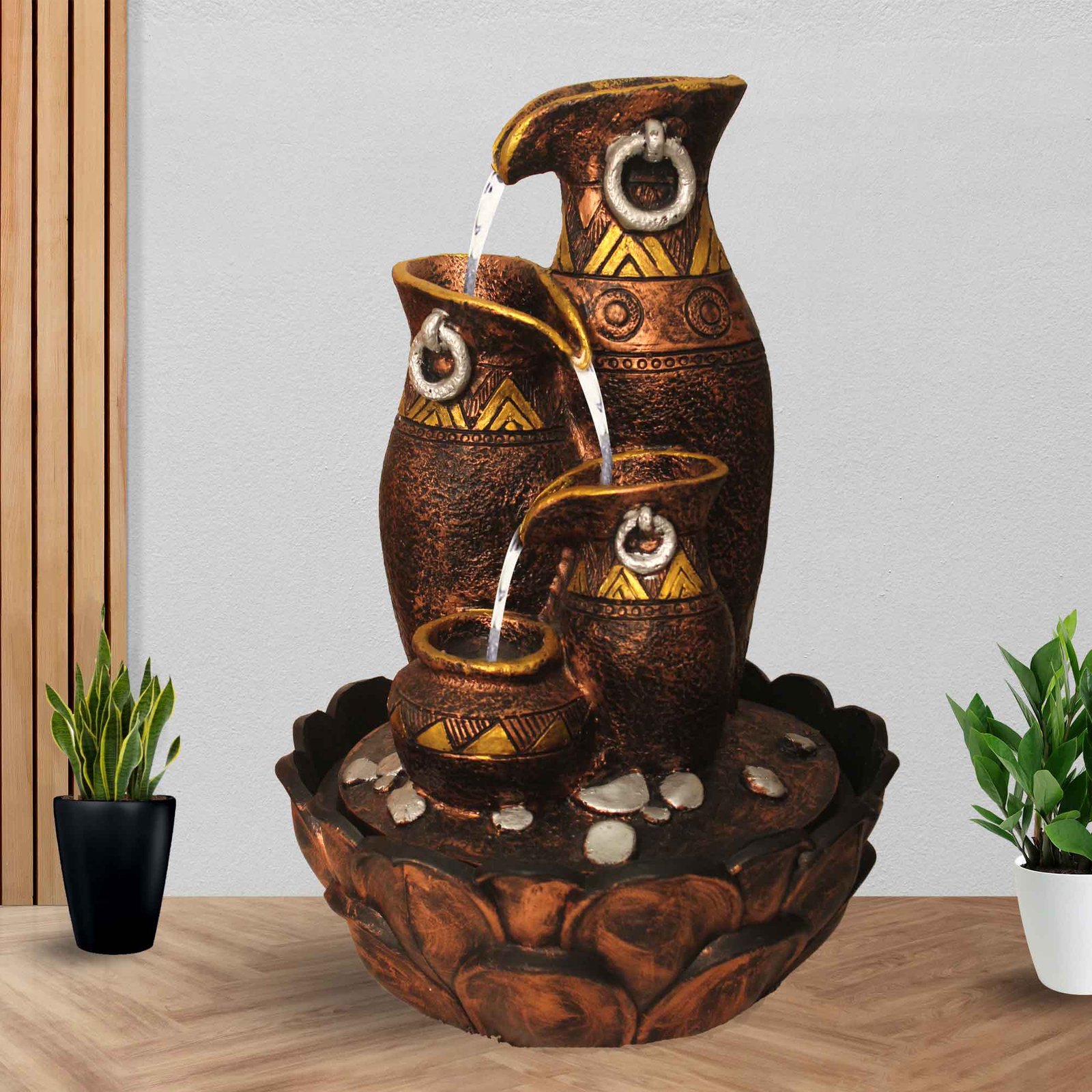 Modern Art Handicraft Surahi tabletop fountain indoor With Led Light - Metalic Antique Finish 39 cm G57GX0043MGAMX