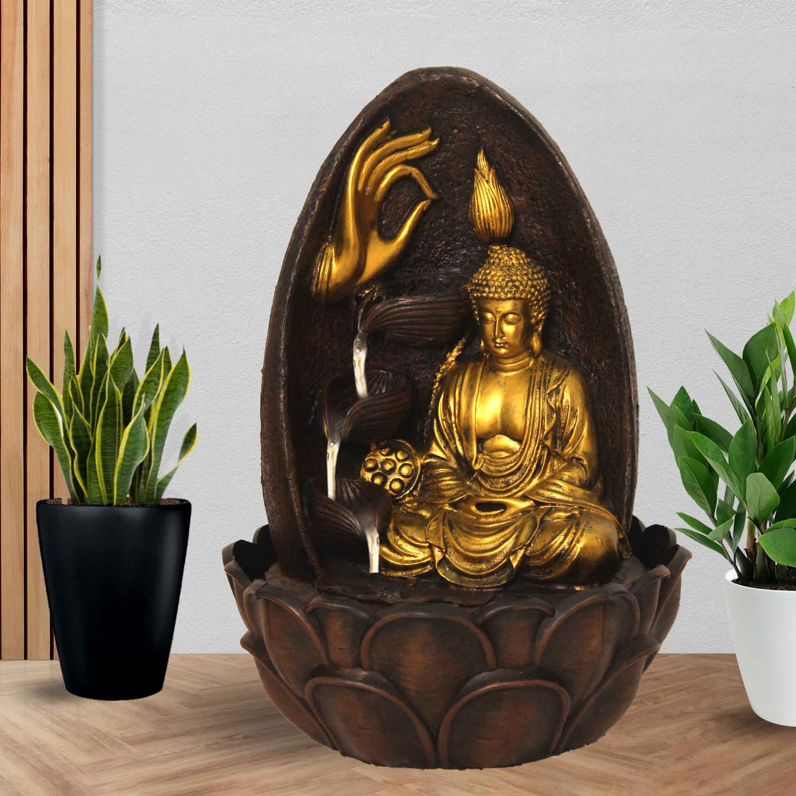 Marble Dust Buddha tabletop water fountain for home With Led Light - Metalic Antique Finish 38 cm G57GX0044AGAMX