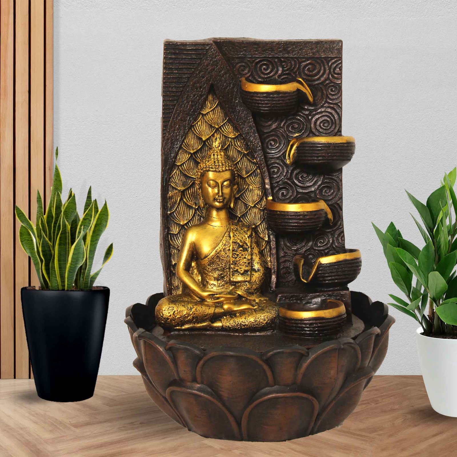 Polyresin Buddha water fountain for living room With Led Light - Metalic Antique Finish 38 cm G57GX0046AGAMX
