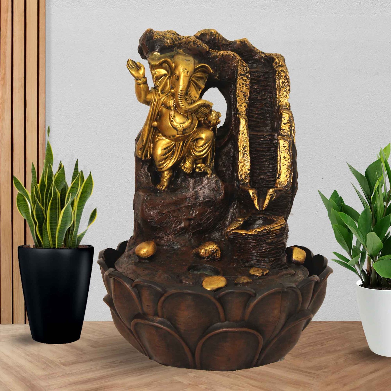 Dancing Ganesha water fountain tabletop With Led Light - Metalic Antique Finish 37 cm G57GX0047AGAMX