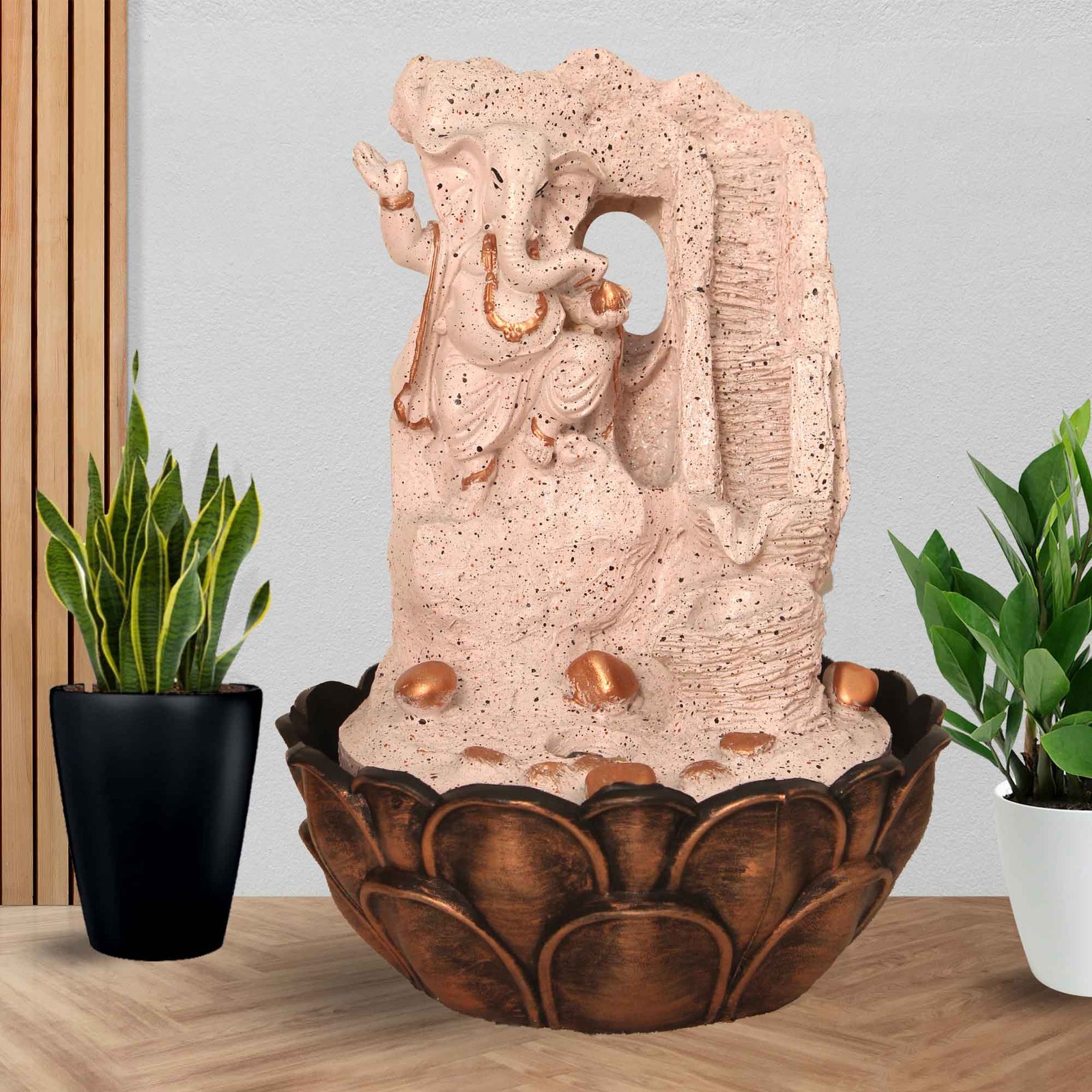 Dancing Ganesha water fountain indoor feng shui With Led Light - sandstone Finish 37 cm G57GX0047PCDMX