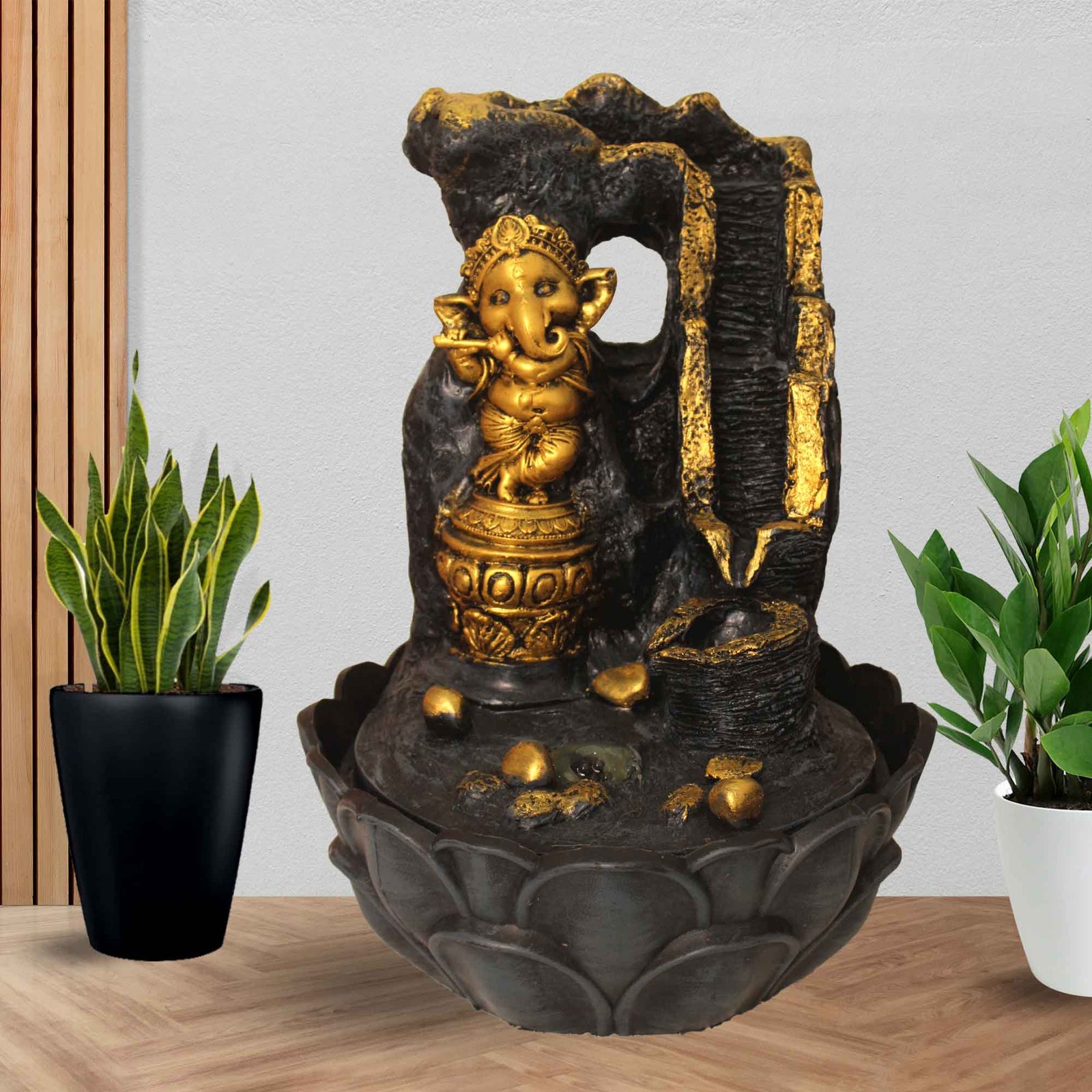 Dancing Ganesha waterfall home decor fountain With Led Light - Metalic Antique Finish 38 cm G57GX0048FGAMX