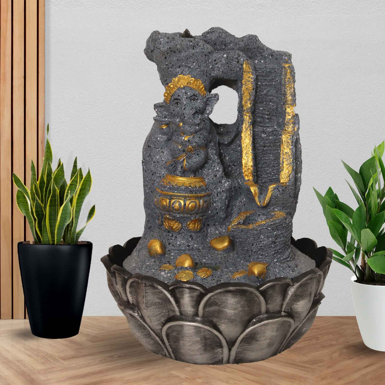 Dancing Ganesha waterfall fountain With Led Light - sandstone Finish 38 cm G57GX0048FGDMX