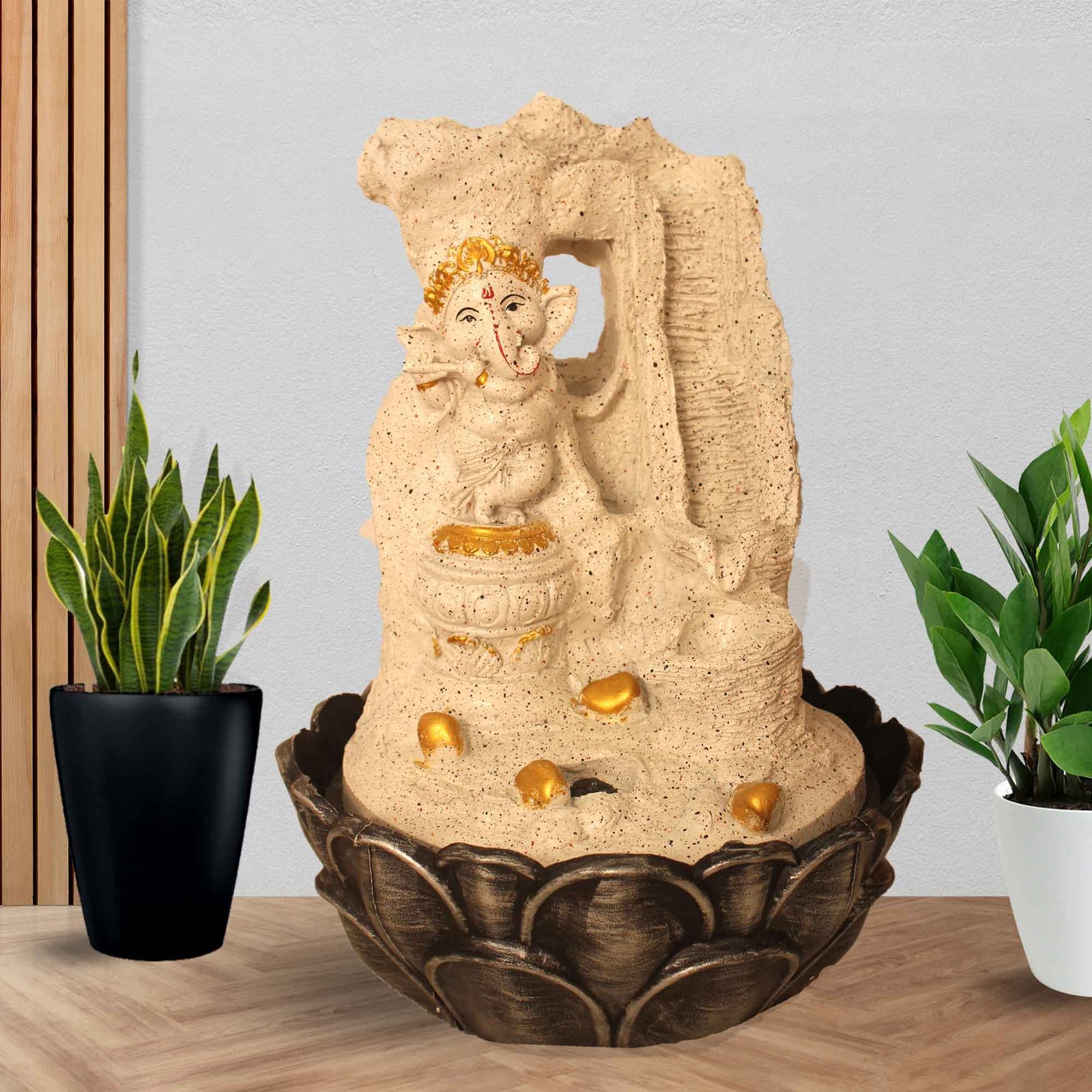 Dancing Ganesha water fountain small size for office With Led Light - sandstone Finish 38 cm G57GX0048WGDMX