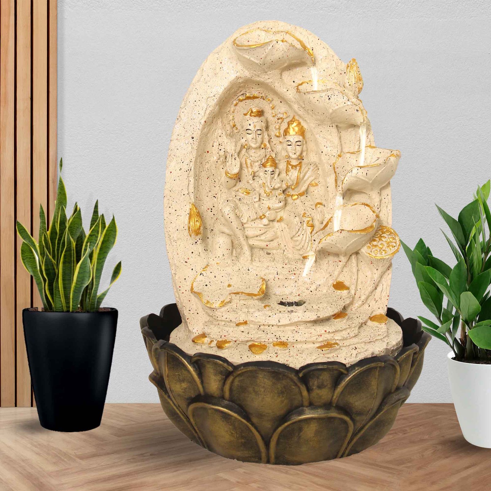 Shiv Pariwar waterfall showpiece for living room With Led Light - sandstone Finish 39 cm G57GX0049IGDMX