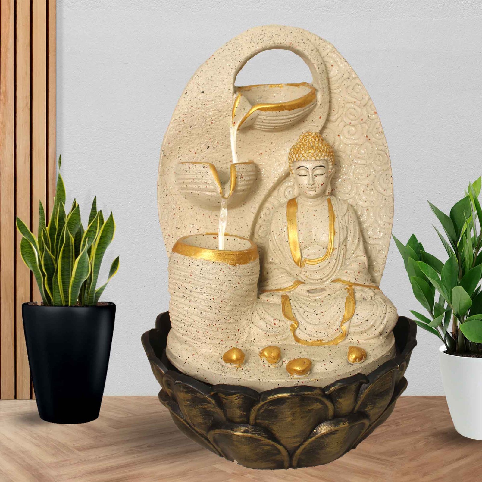 Mahatma Buddh calming water fountain With Led Light - sandstone Finish 41 cm G57GX0050IGDMX