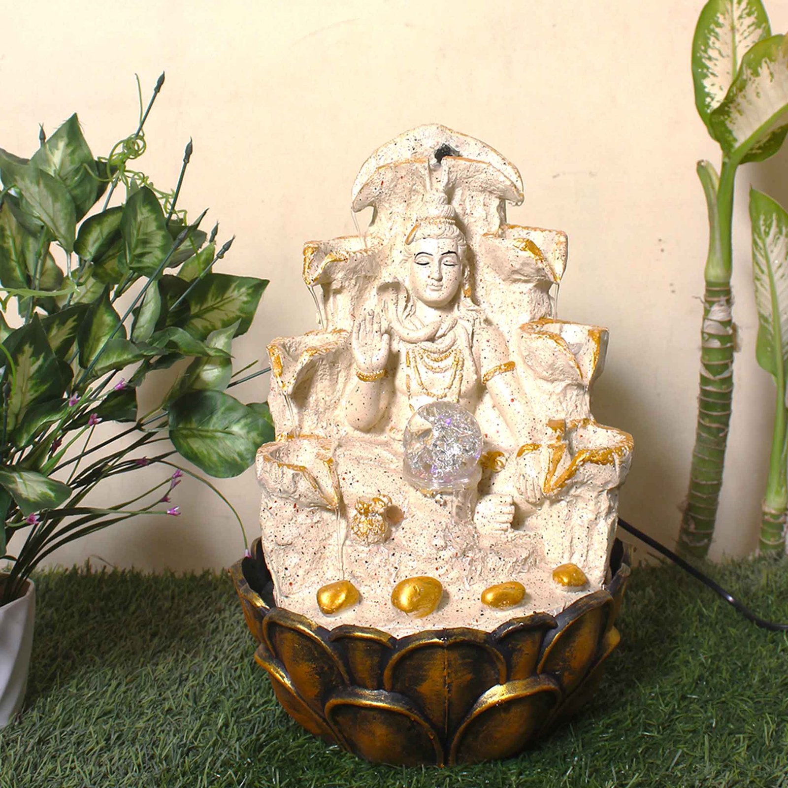 Lord Shiv at Mountain decorative water fountain With Led Light & Crystal Ball - sandstone Finish 38 cm G57GX0051IGDMX