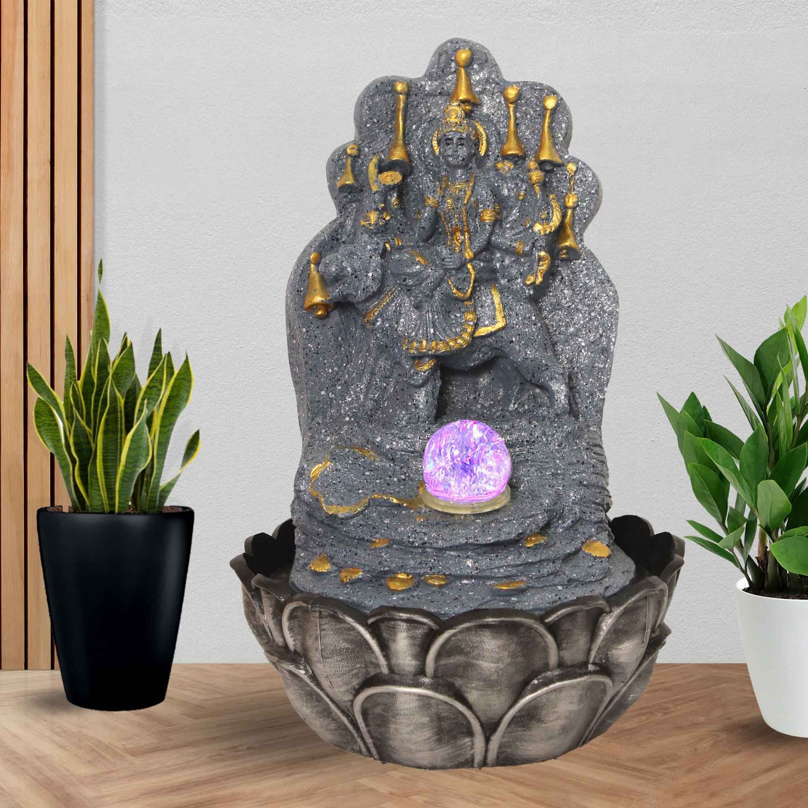 Mata Durga feng shui water fountain With Led Light & Crystal Ball - sandstone Finish 41 cm G57GX0052FGDMX