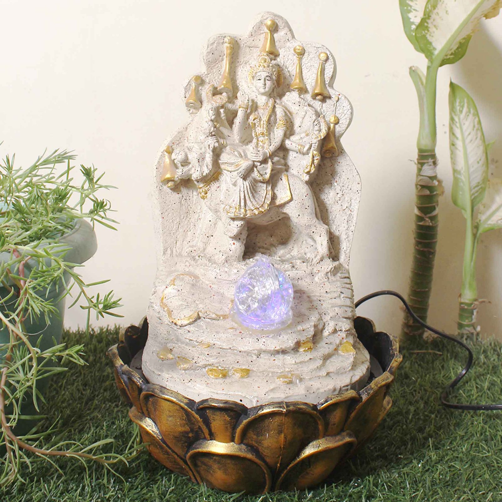 Mata Durga electric water fountain indoor With Led Light & Crystal Ball - sandstone Finish 41 cm G57GX0052IGDMX