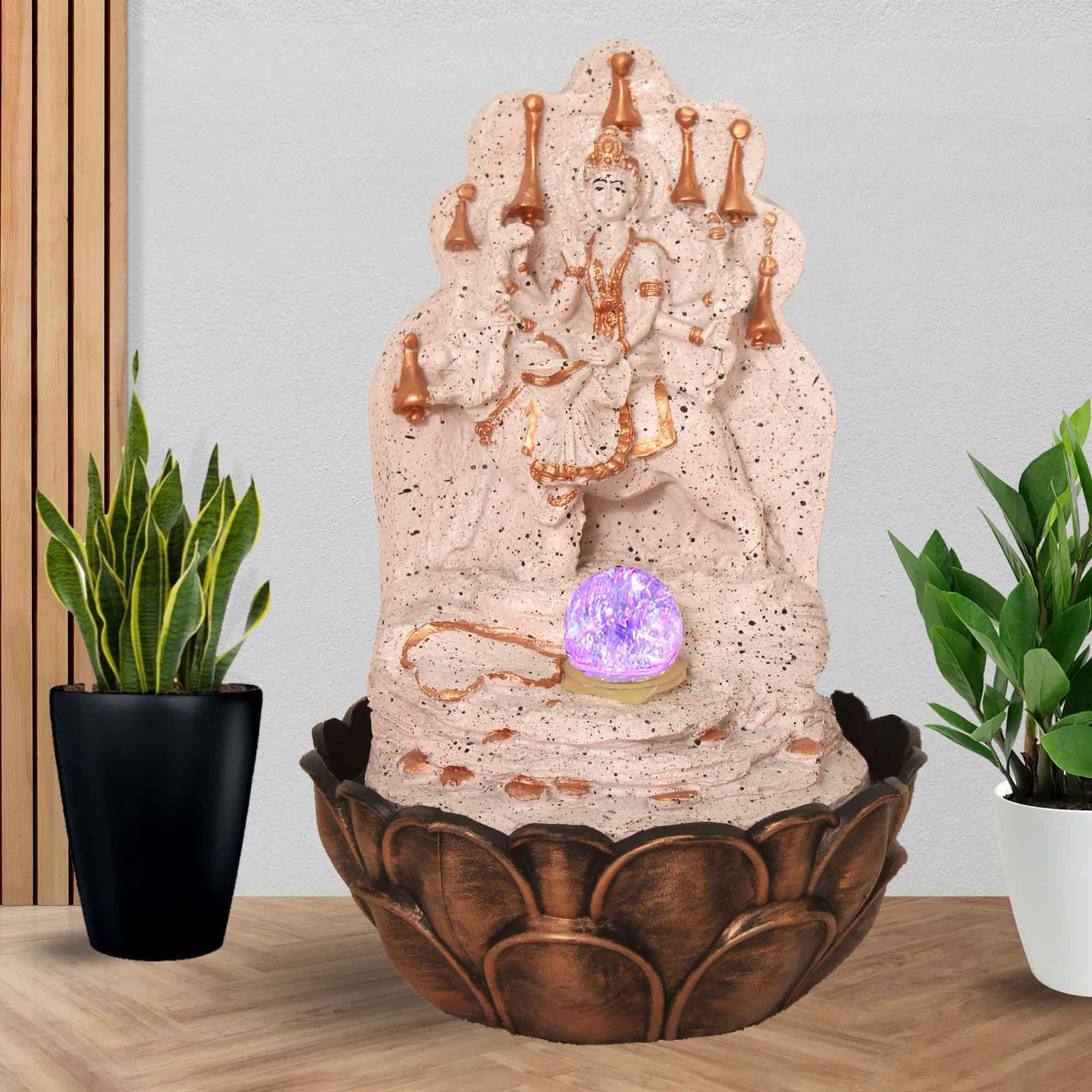 Mata Durga electric tabletop water fountain With Led Light & Crystal Ball - sandstone Finish 41 cm G57GX0052PCDMX