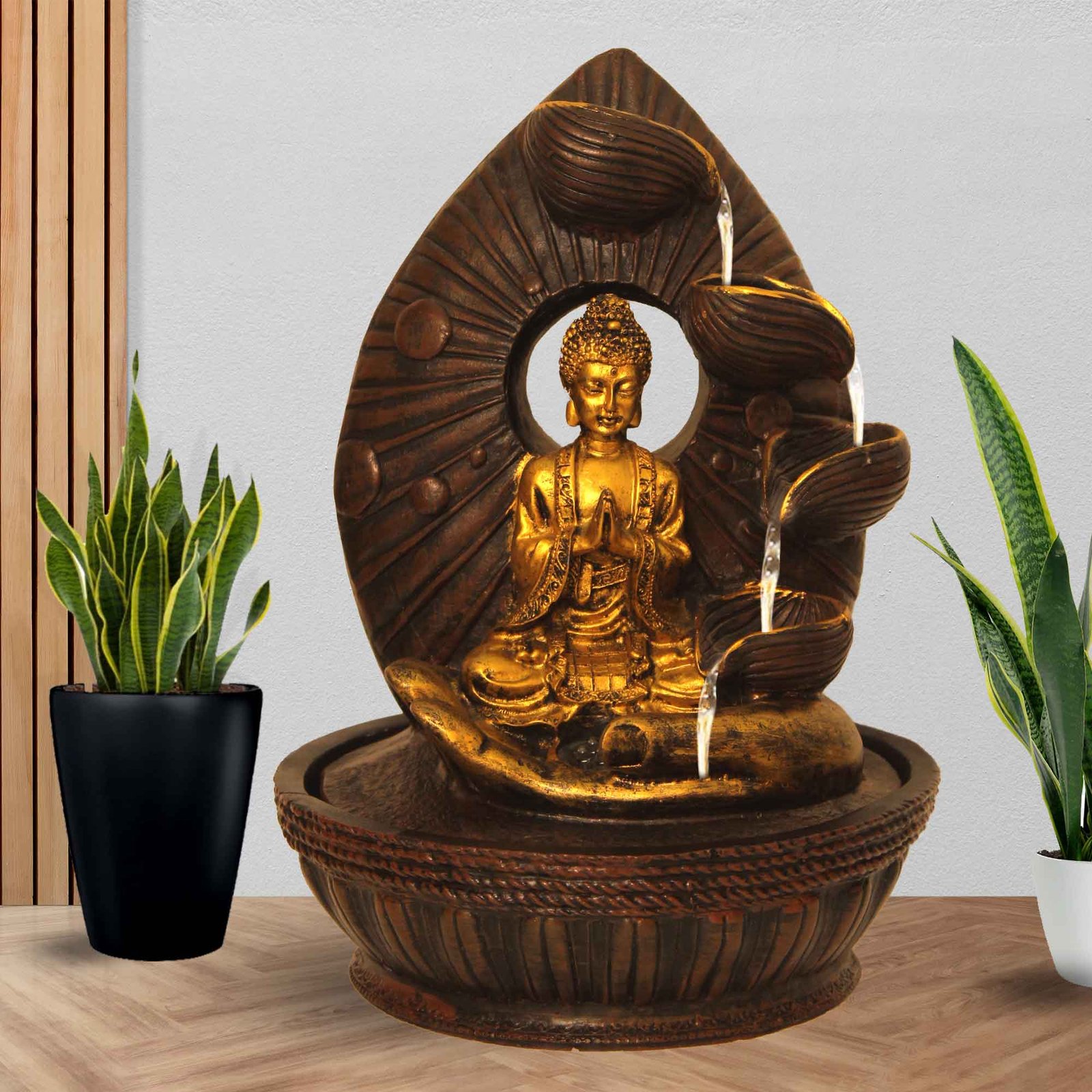 Namaskar Buddha mini fountain for home With Led Light - Metalic Antique Finish 34 cm G57GX0156AGAMX