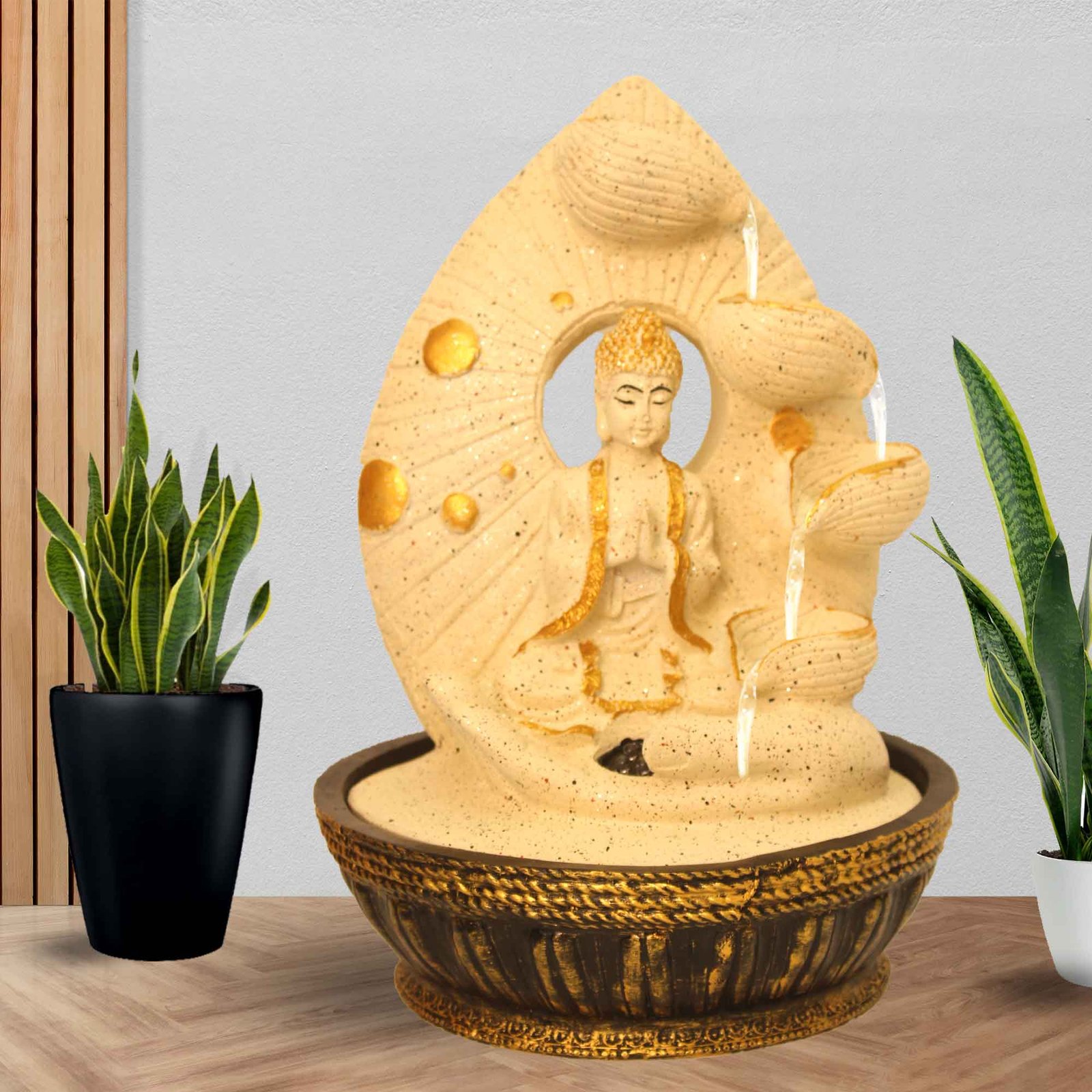 Namaskar Buddha mini desktop fountain With Led Light - sandstone Finish 34 cm G57GX0156IGDMX