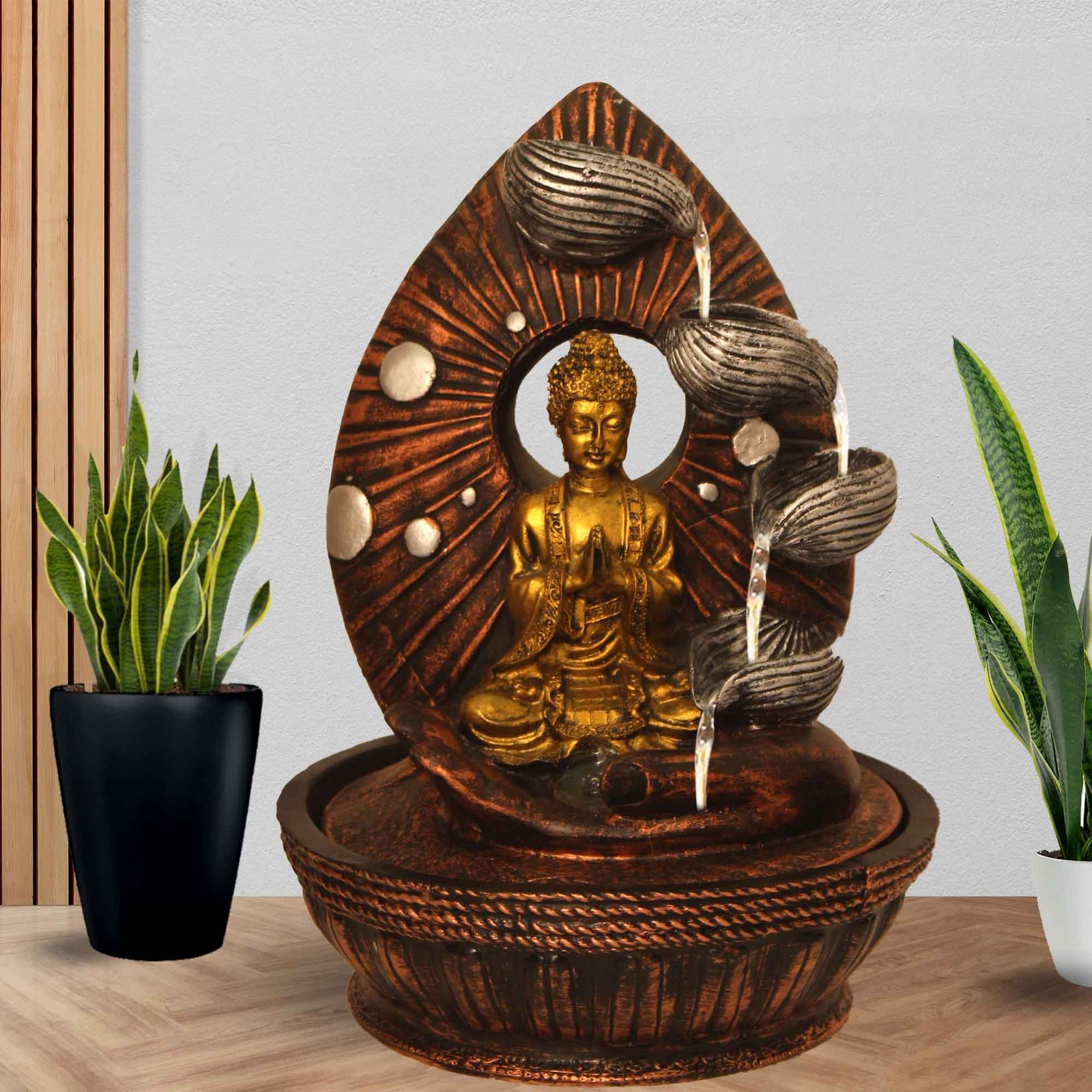 Namaskar Buddha mini indoor fountain With Led Light - Metalic Antique Finish 34 cm G57GX0156MGAMX