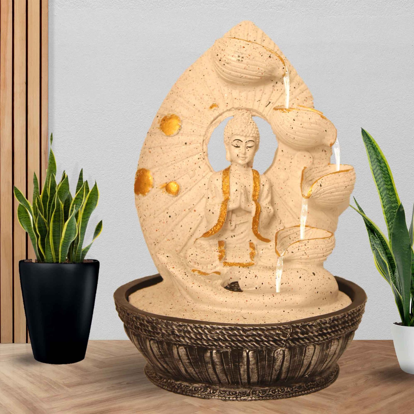 Namaskar Buddha living room indoor water fountain With Led Light - sandstone Finish 34 cm G57GX0156WGDMX
