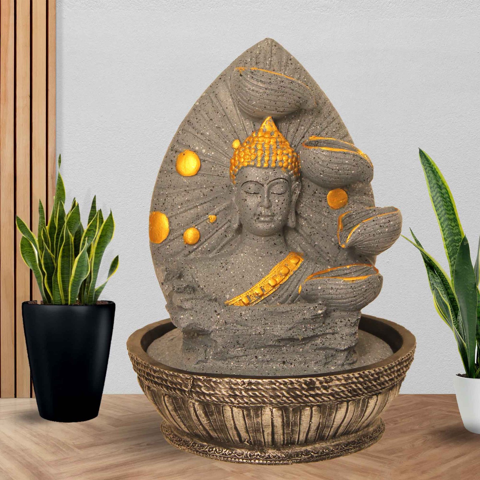 Lord Buddha Bust mini water fountain for home With Led Light - sandstone Finish 34 cm G57GX0157FGDMX