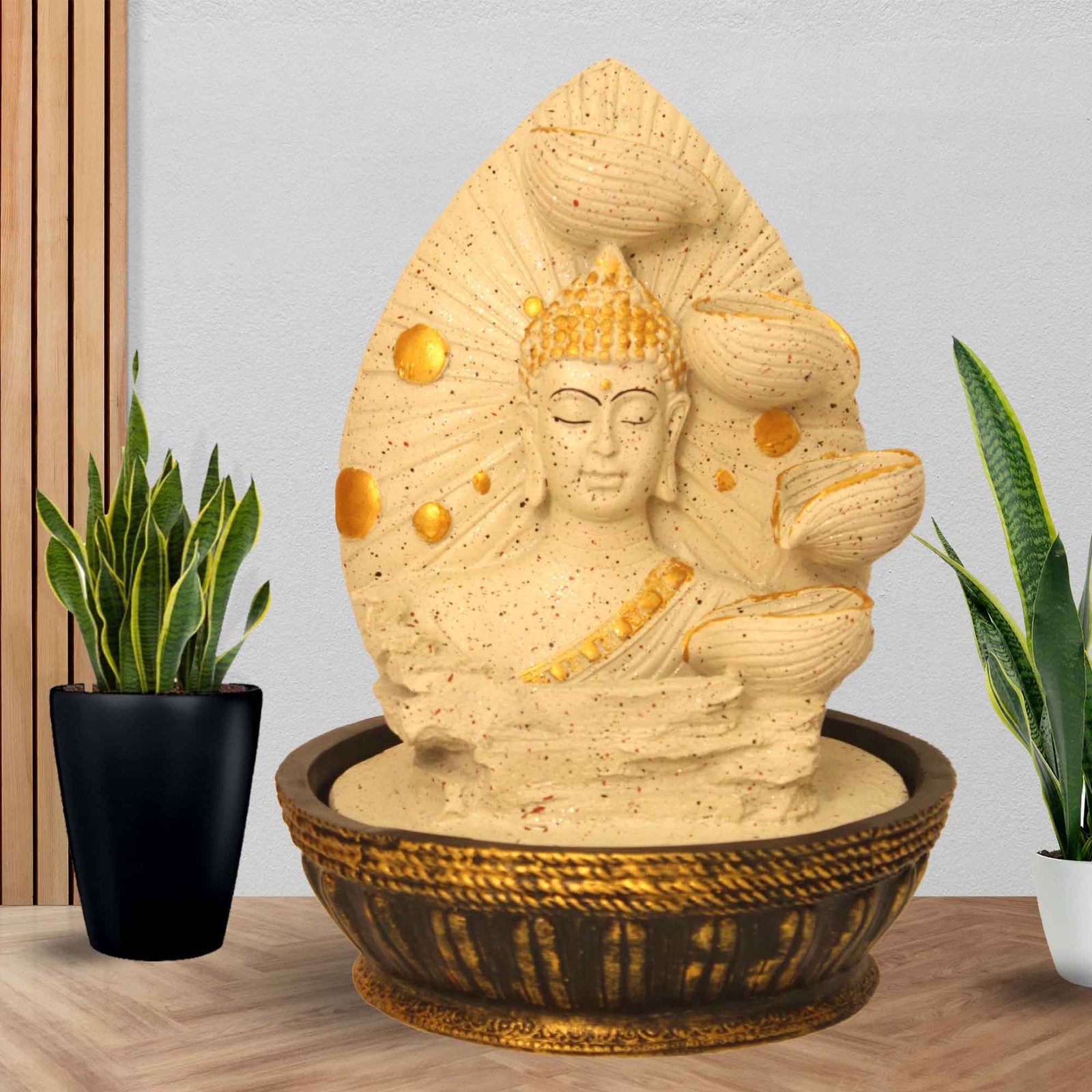 Lord Buddha Bust mini water fountain for desk With Led Light - sandstone Finish 34 cm G57GX0157IGDMX