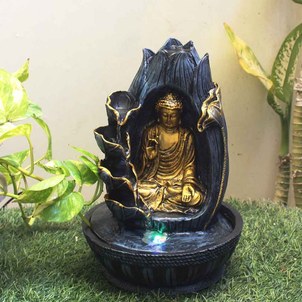 lotus Buddha small desktop water fountain With Led Light - Metalic Antique Finish 34 cm G57GX0158FGAMX