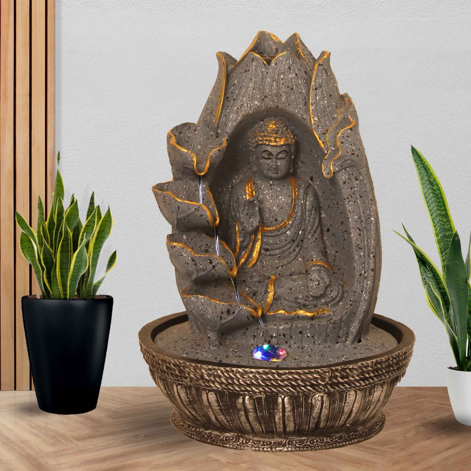 lotus Buddha room water fountain With Led Light - sandstone Finish 34 cm G57GX0158FGDMX