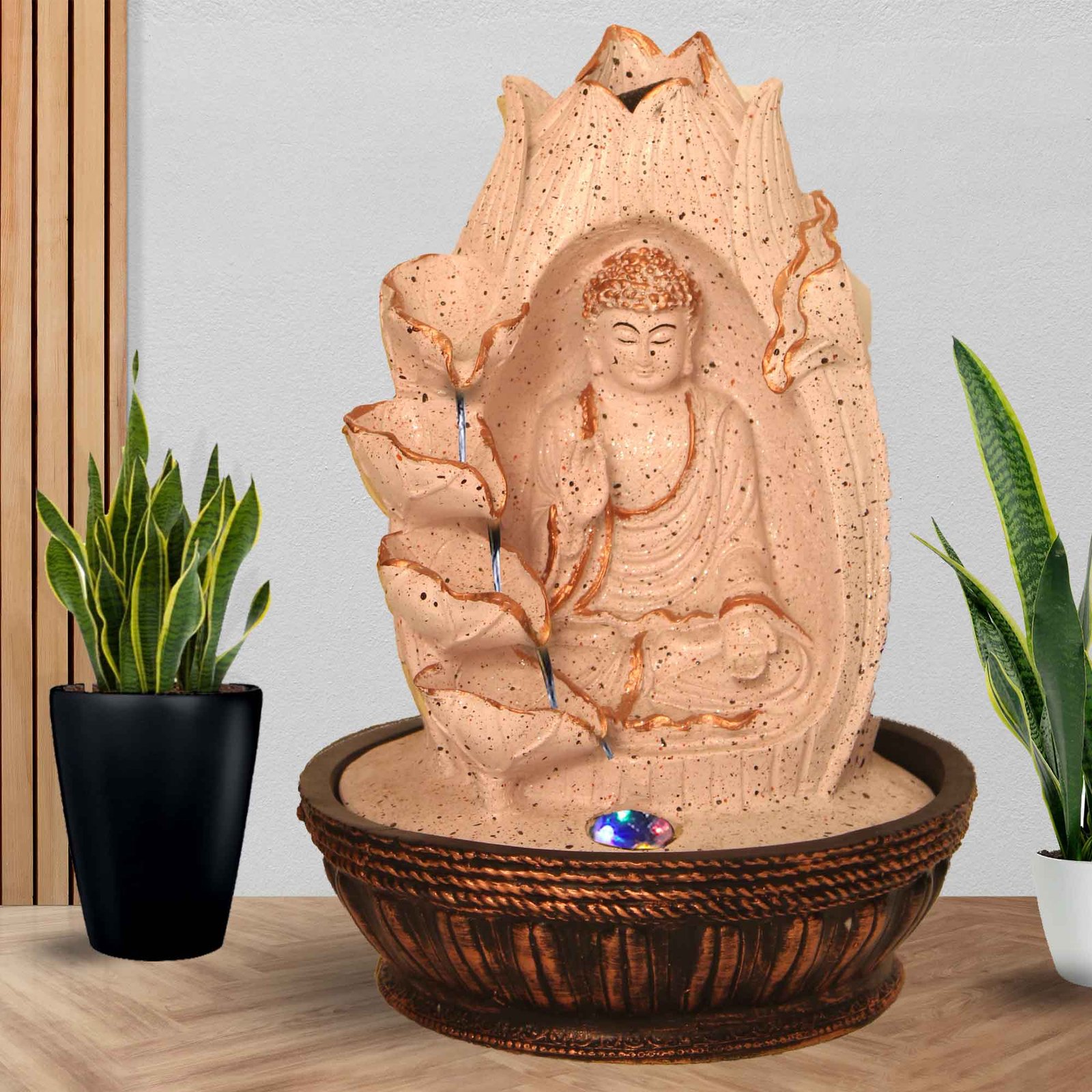 lotus Buddha mini water fountain for room With Led Light - sandstone Finish 34 cm G57GX0158PCDMX