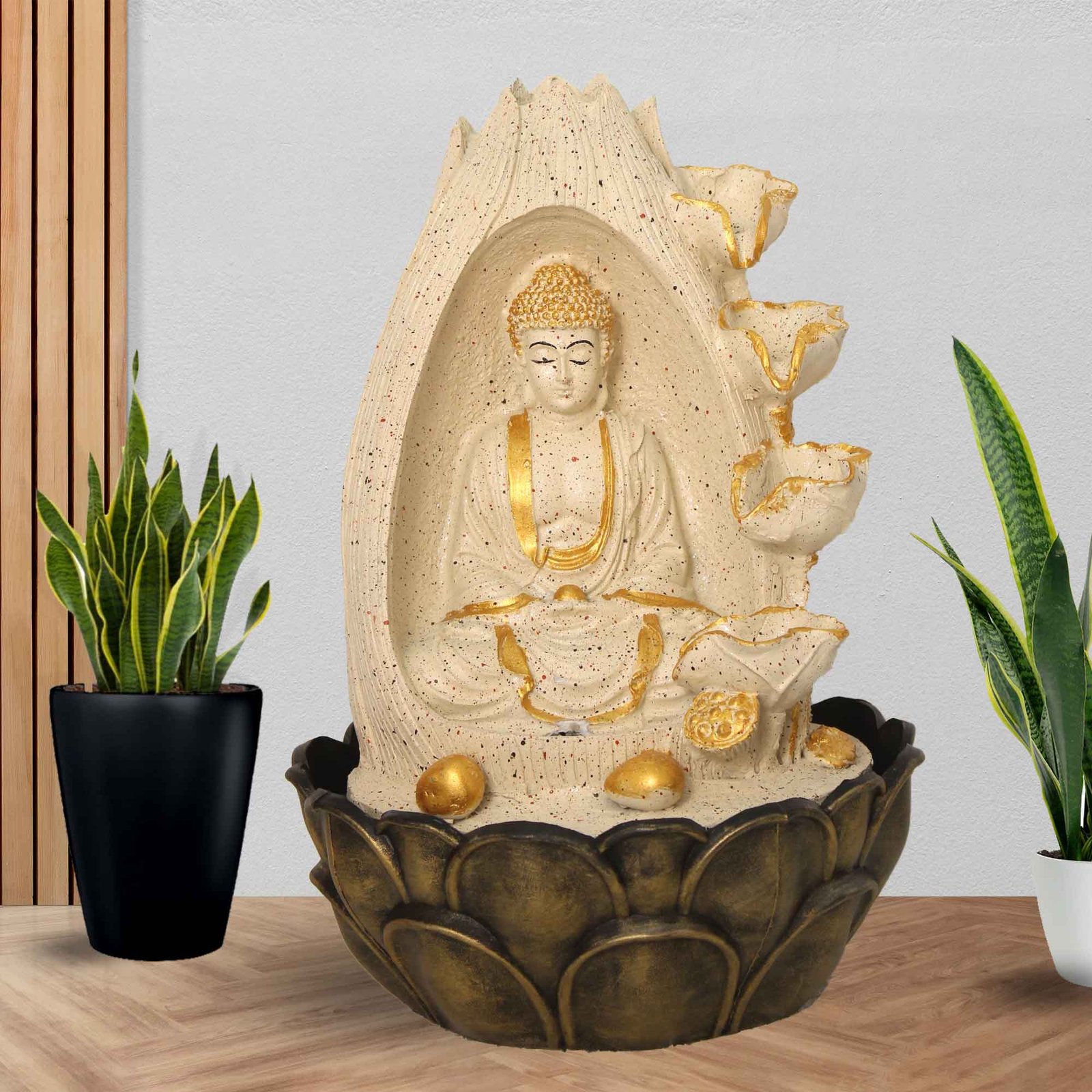 lotus Buddha small fountain in front of house With Led Light - sandstone Finish 39 cm G57GX0159IGDMX