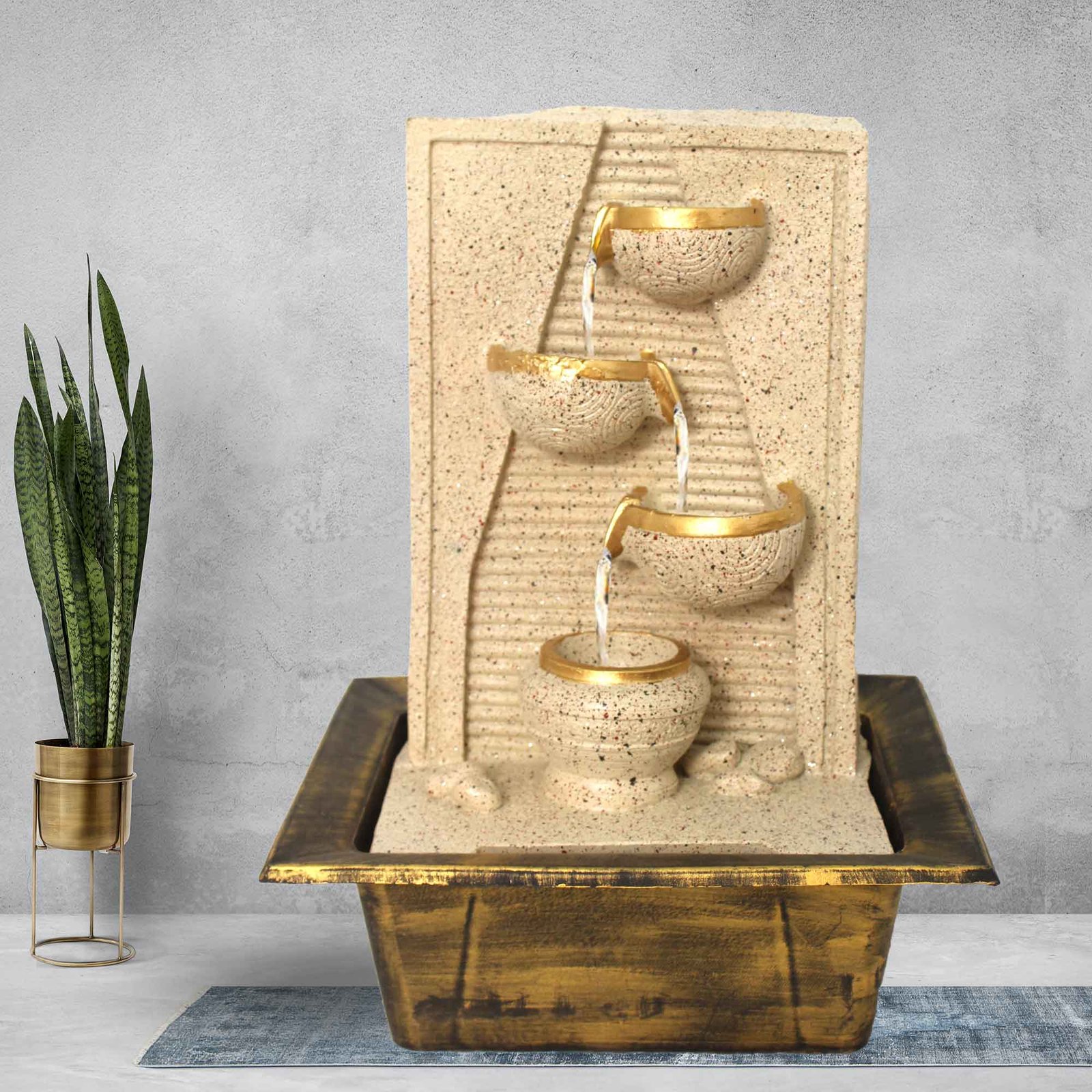 Decorative Diya small size water fountain With Led Light - sandstone Finish 41 cm G57GX0197IGDMX
