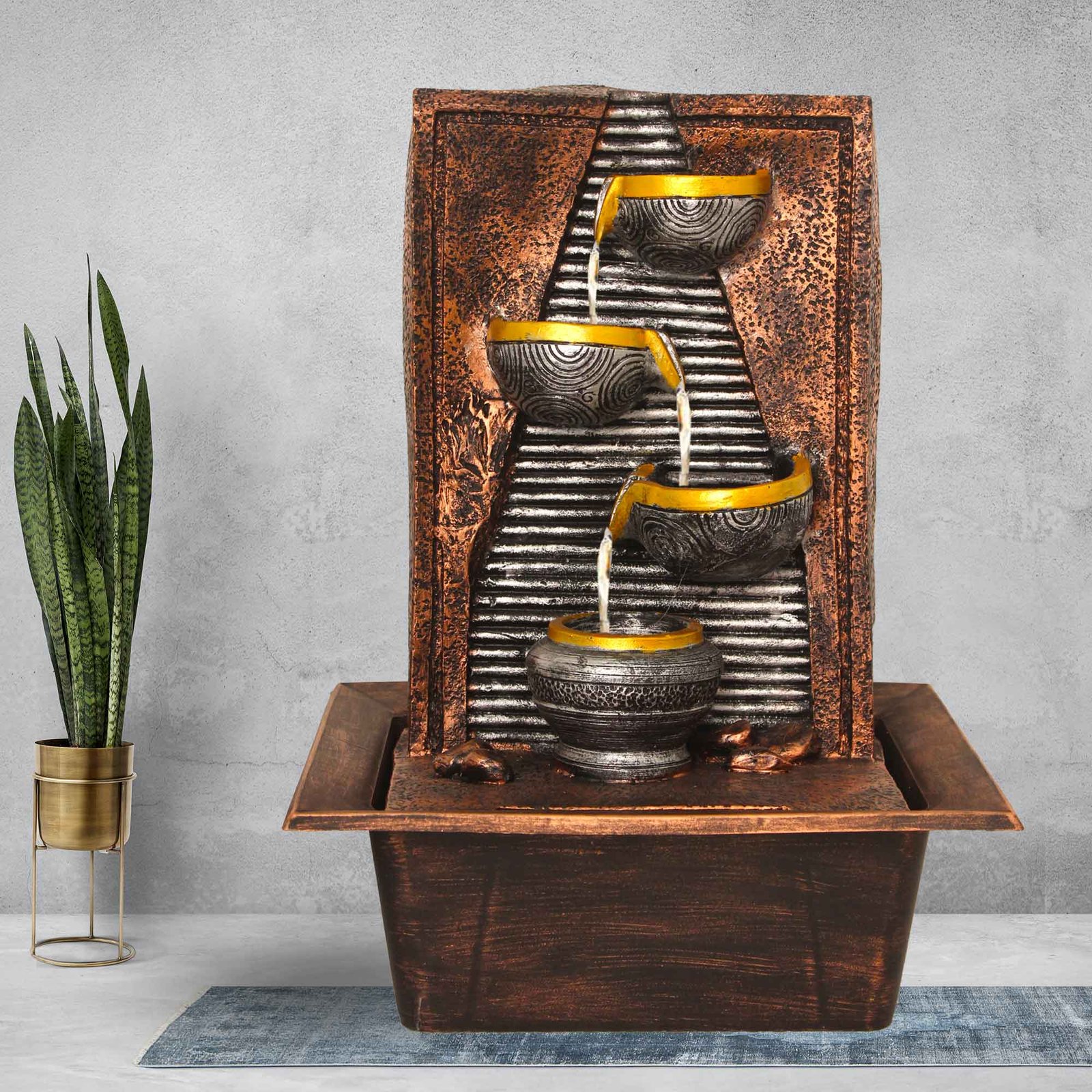 Handicraft Diya small water fountain With Led Light - Metalic Antique Finish 41 cm G57GX0197MGAMX