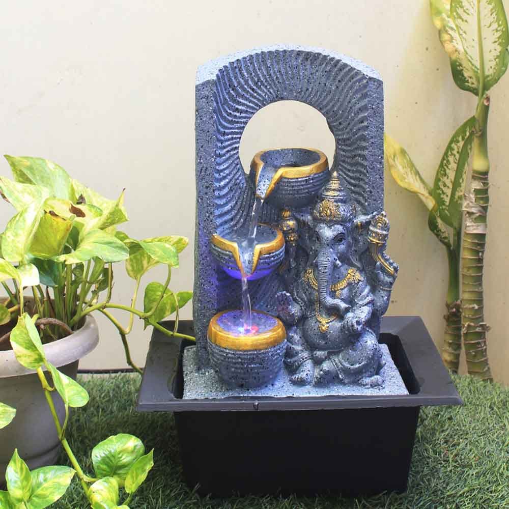 Marble Dust Ganesh small water fountain for living room With Led Light - sandstone Finish 42 cm G57GX0198FGDMX