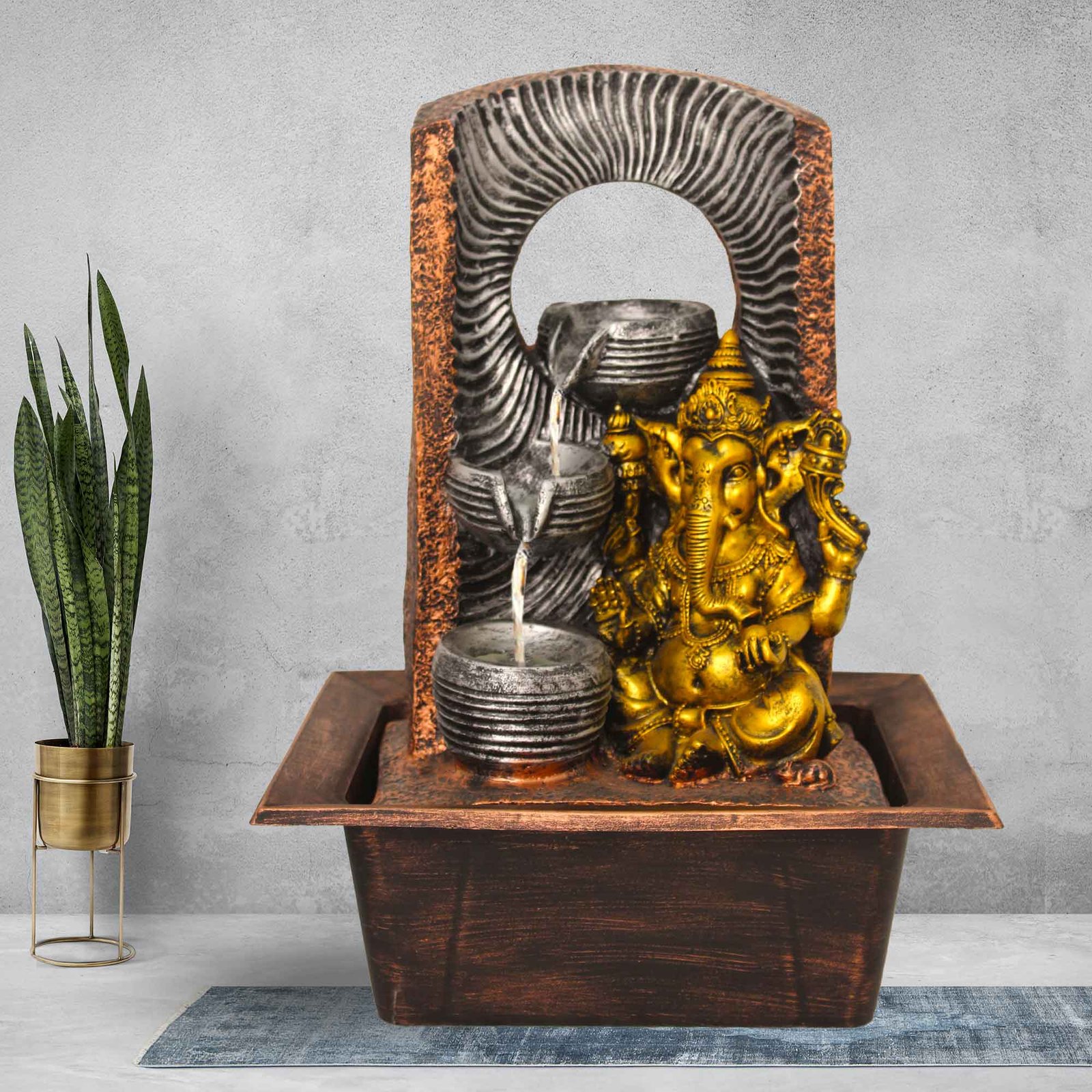 Marble Dust Ganesh table top water fountain With Led Light - Metalic Antique Finish 42 cm G57GX0198MGAMX