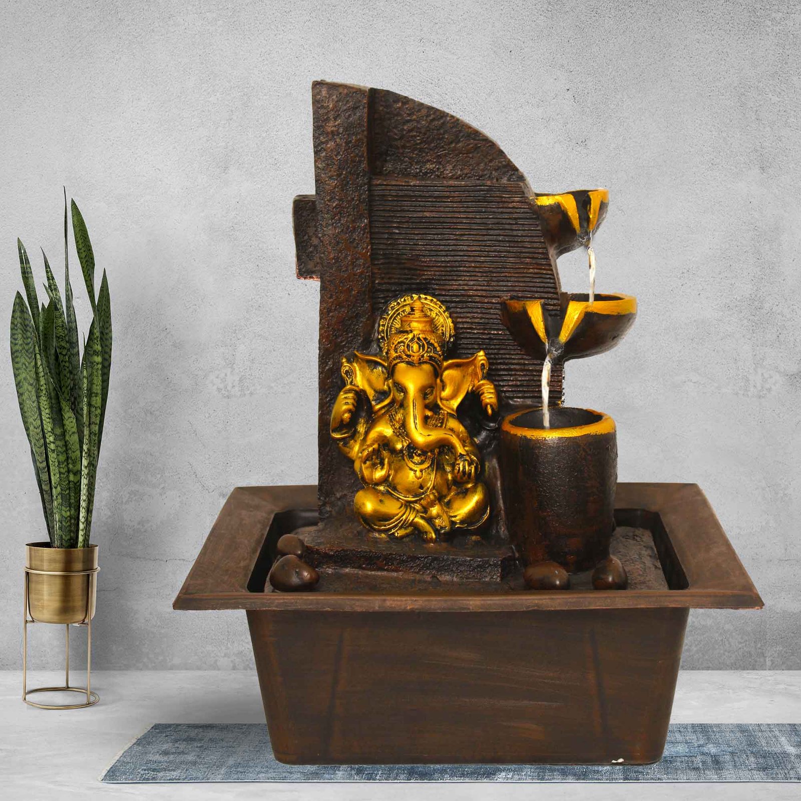 Modern Art Ganesha tabletop water fountain With Led Light - Metalic Antique Finish 38 cm G57GX0200AGAMX