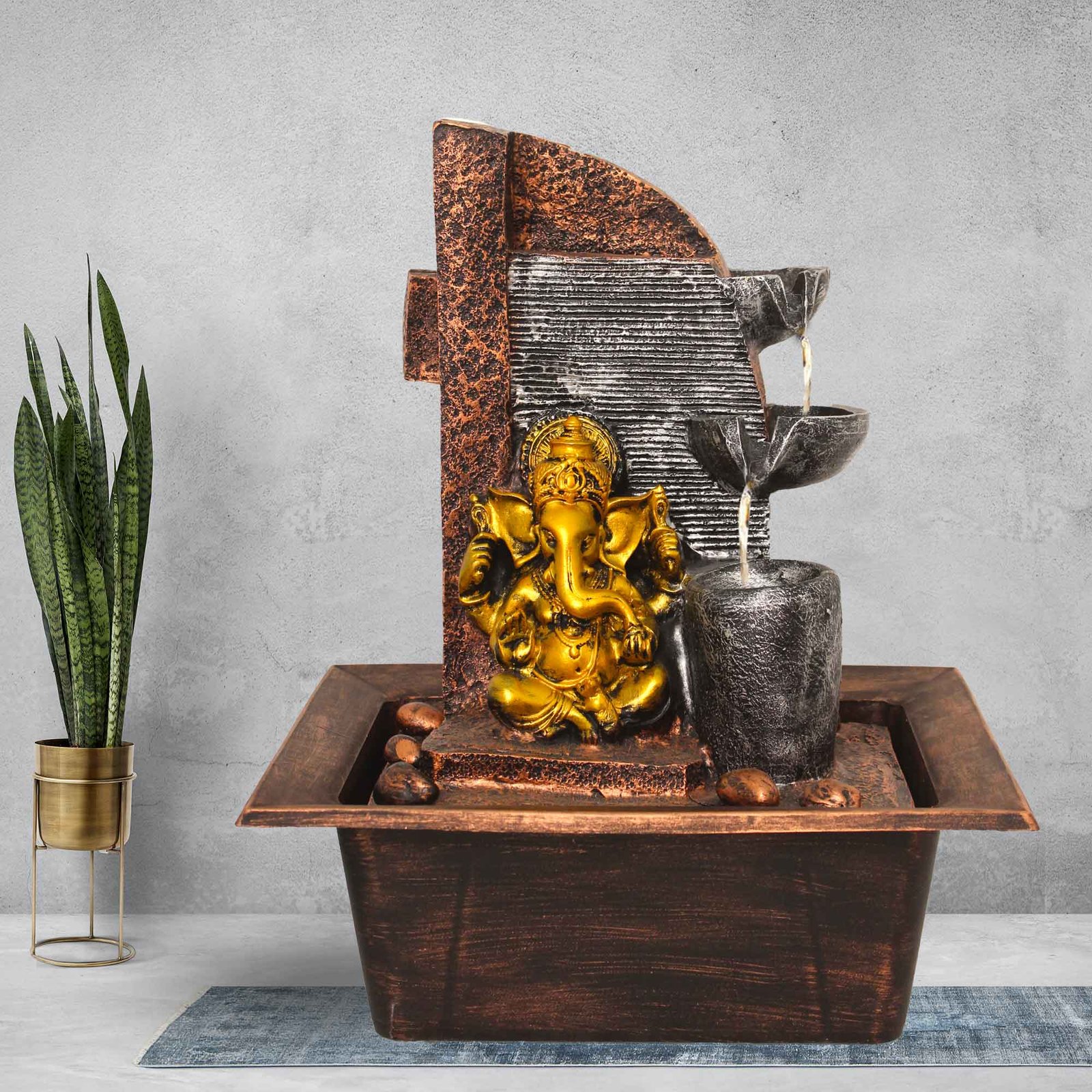 Modern Art Ganesha tabletop water fountain for home With Led Light - Metalic Antique Finish 38 cm G57GX0200MGAMX
