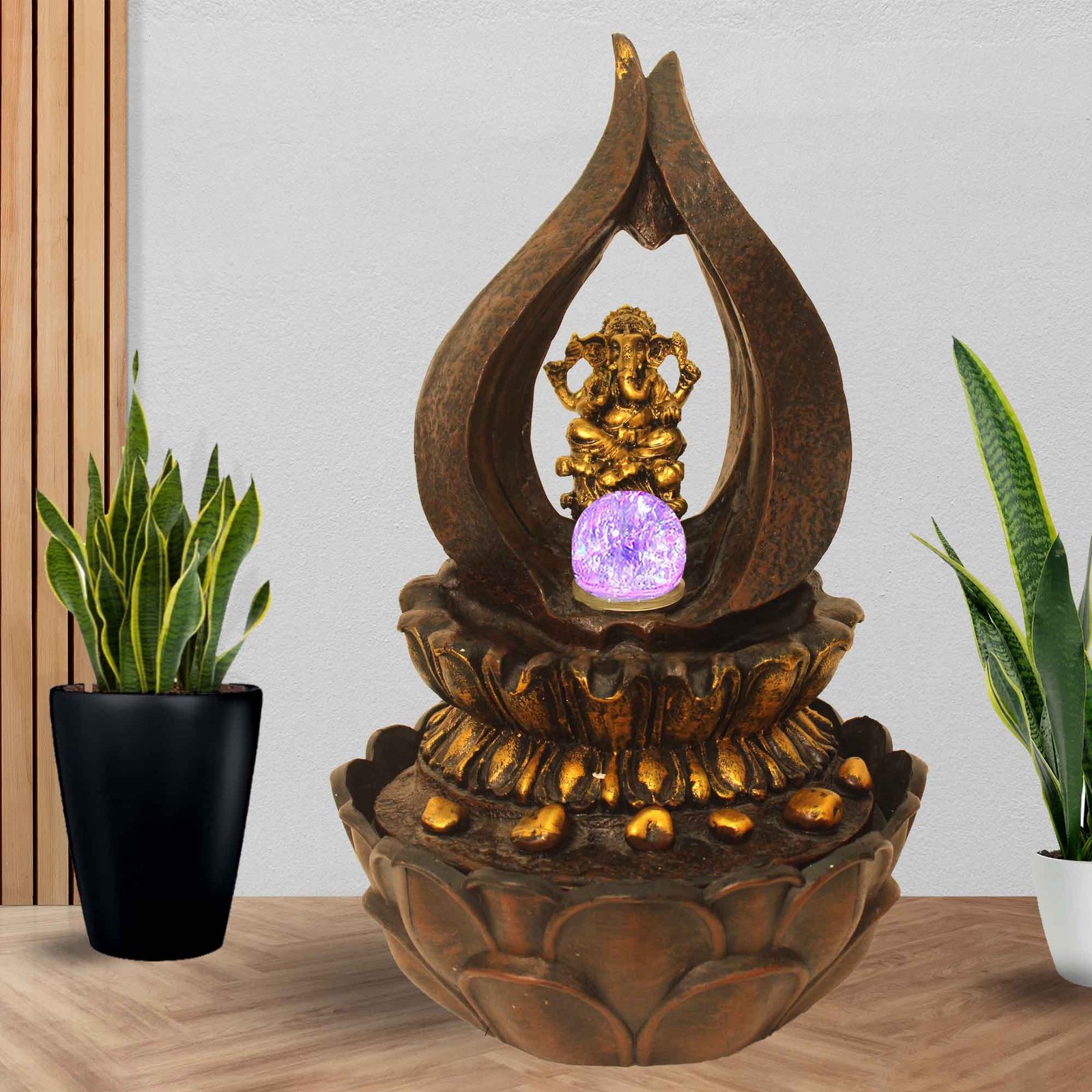 Handicraft Ganesha water fountain for living room With Led Light & Crystal Ball - Metalic Antique Finish 43 cm G57GX0201AGAMX