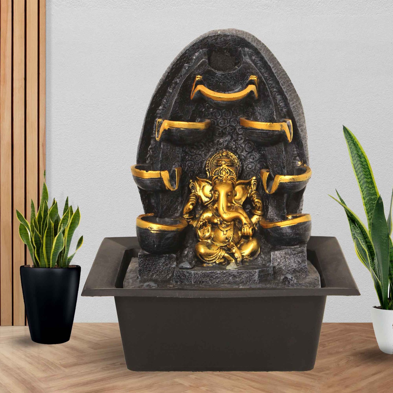 Decorative Ganpati water fountain statues With Led Light - Metalic Antique Finish 39 cm G57GX0204FGAMX