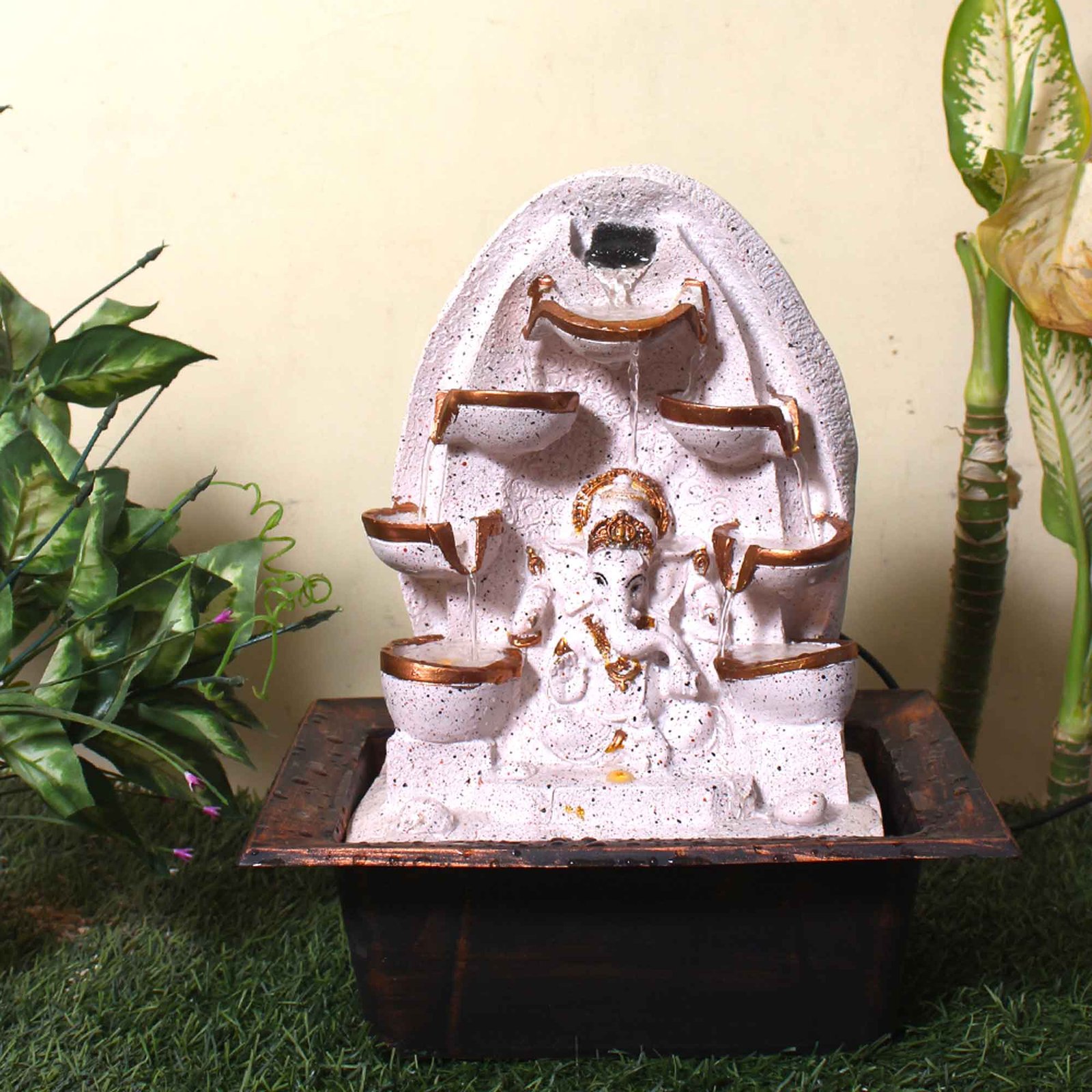 Decorative Ganpati water fountain home decor With Led Light - sandstone Finish 39 cm G57GX0204PCDMX