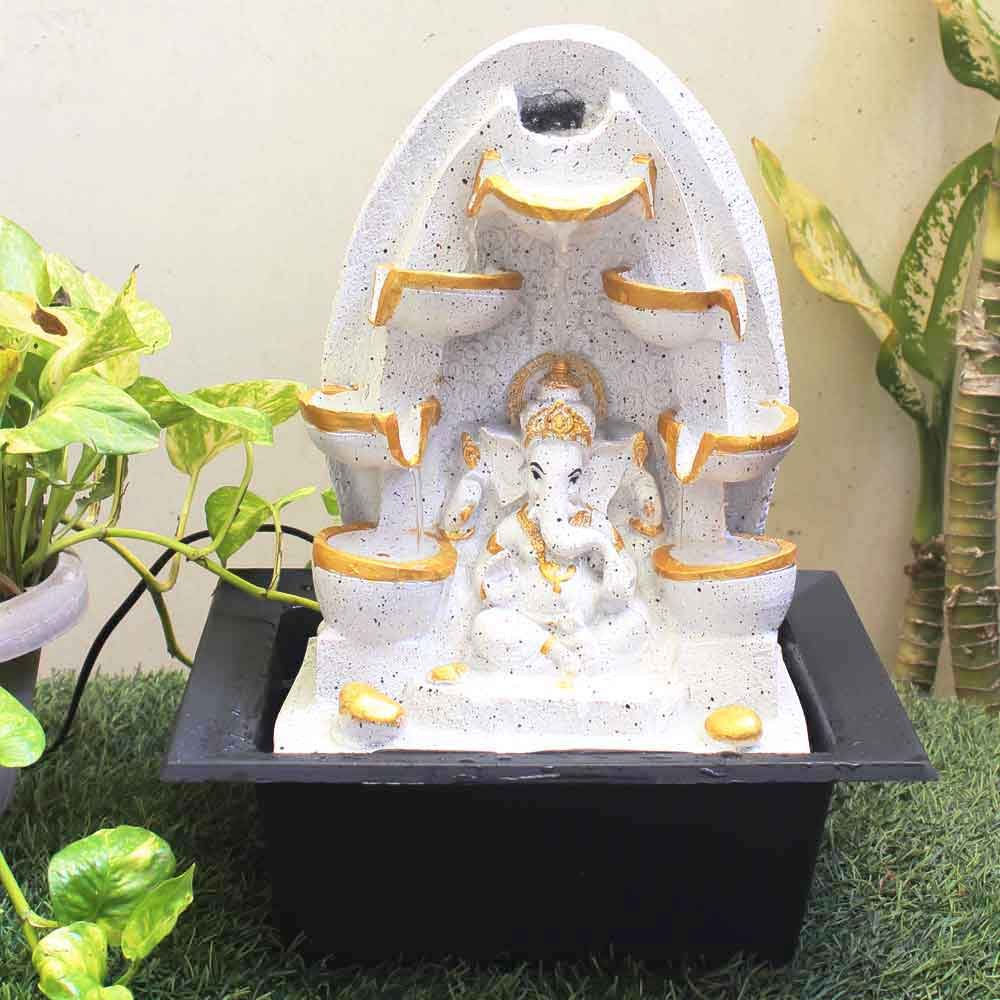 Decorative Ganpati water fountain for office With Led Light - sandstone Finish 39 cm G57GX0204WGDMX