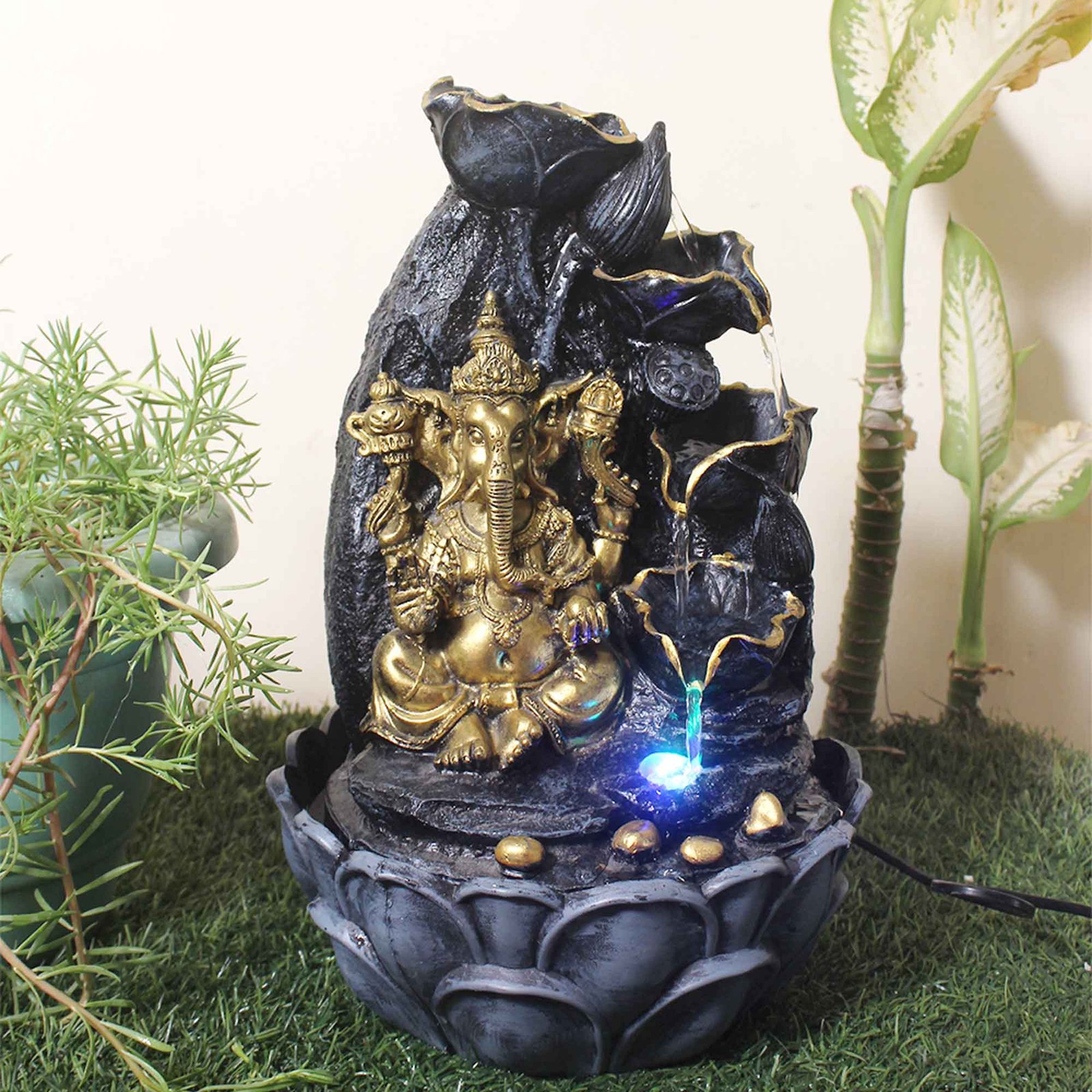 Diya Ganesh water fountain for home indoor With Led Light - Metalic Antique Finish 42 cm G57GX0205FGAMX